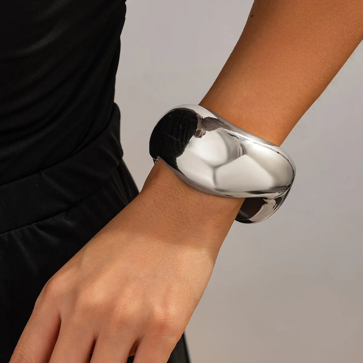 Geometric Irregular Curved Wide Cuff Bangle Bracelet