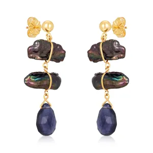 Gray Biwa Stick Pearls Dangle Earrings