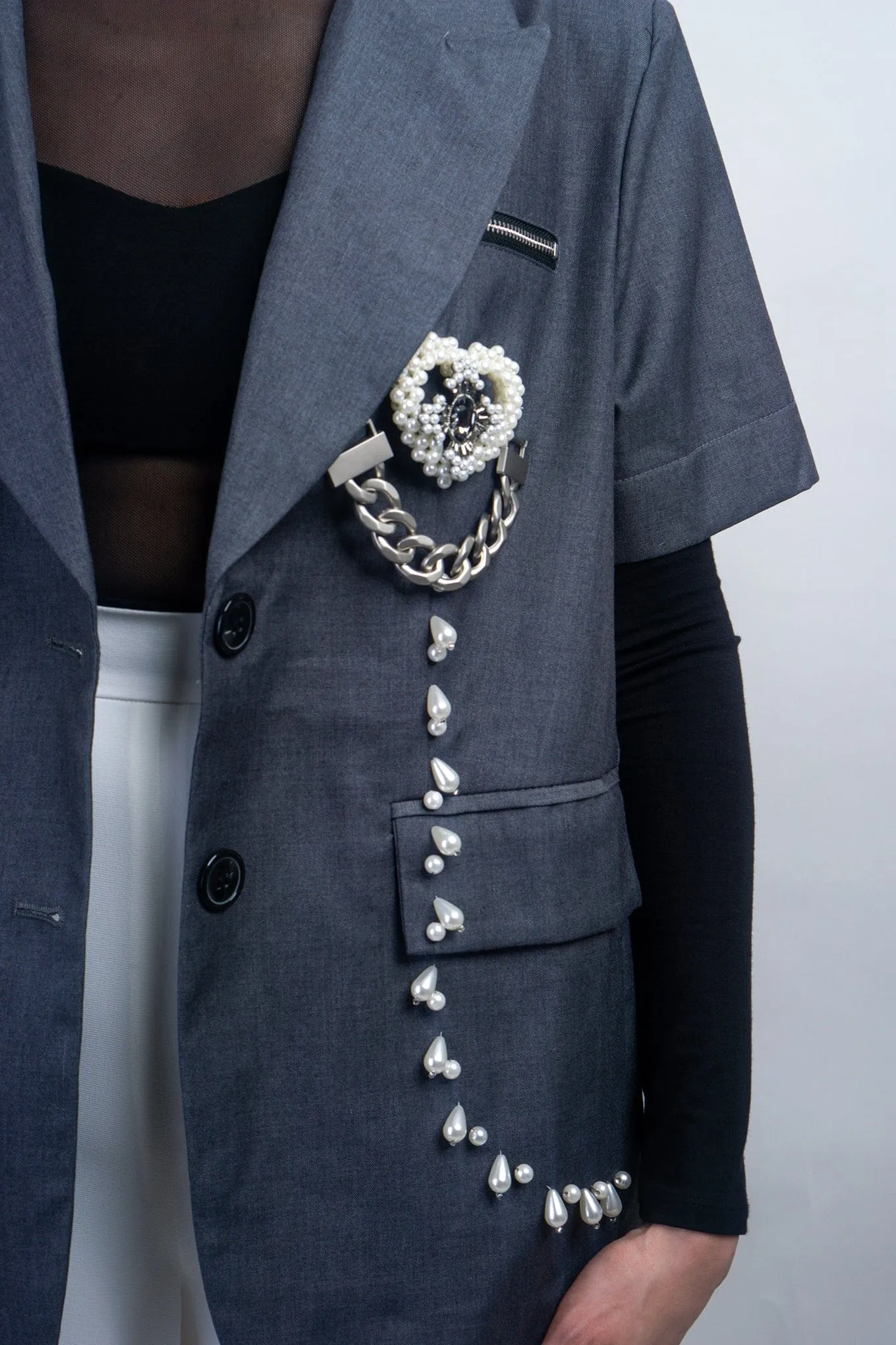 Grey White Crochet Heart Charm Jacket