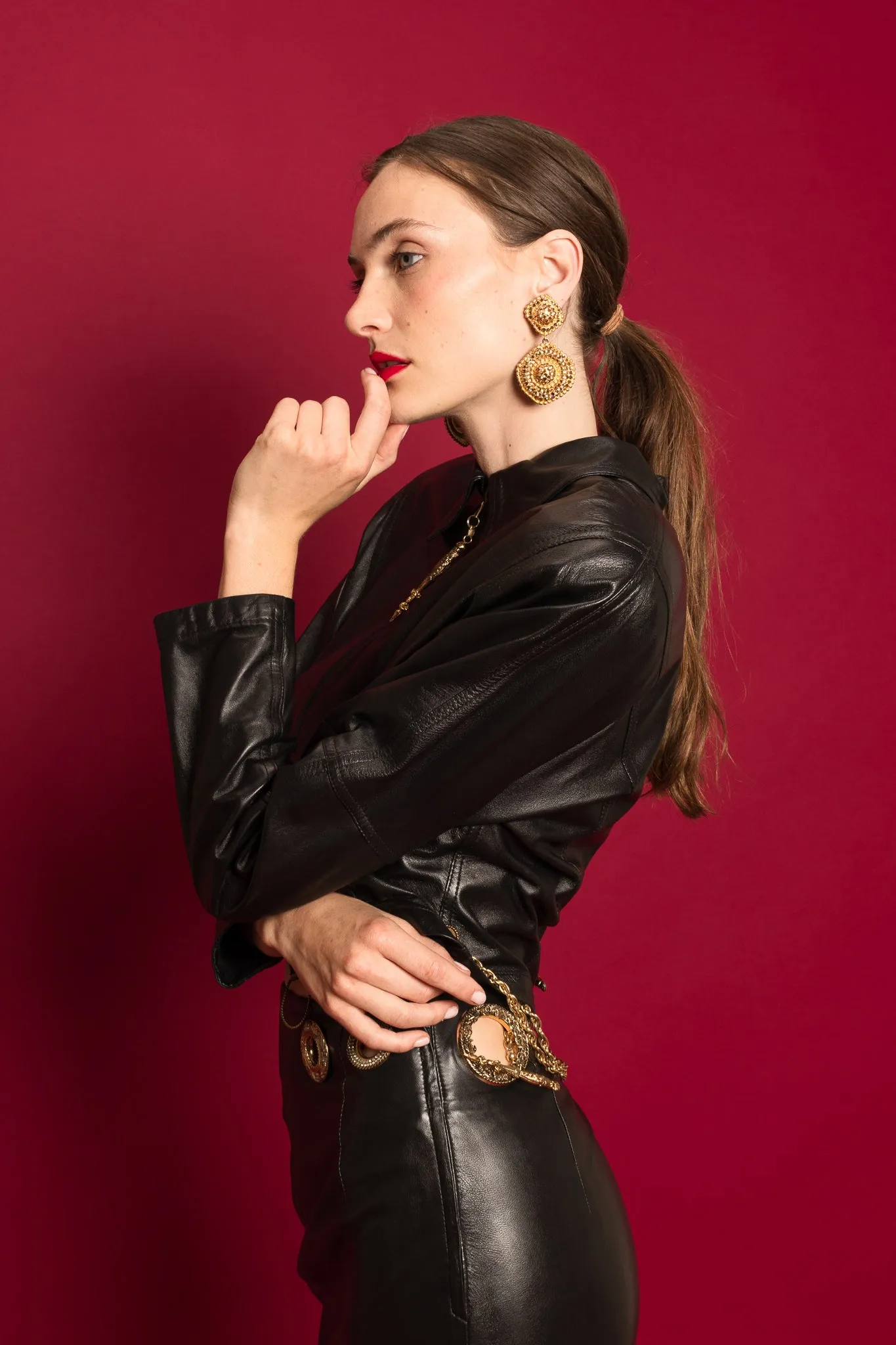Grommet Leather Top & Skirt Set