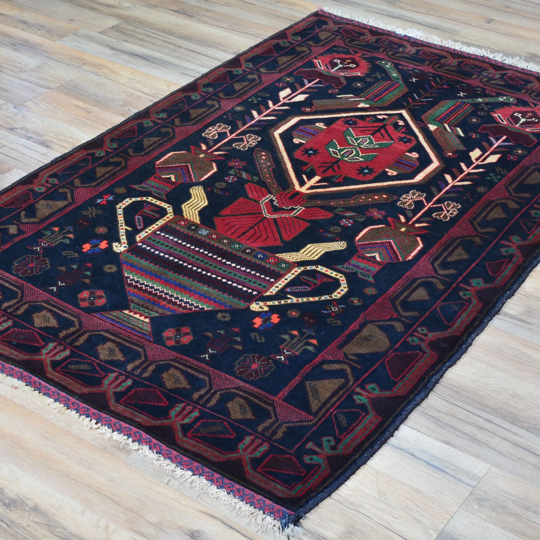 Hand-Knotted Afghan Geometric Design Wool Handmade Rug (Size 3.0 X 4.10) Cwral-5874