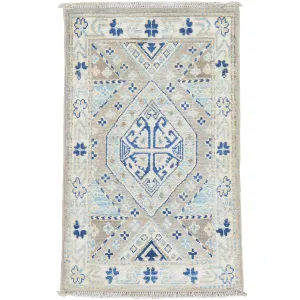 Hand-Knotted Oriental Kazak Tribal Design Handmade Wool Rug (Size 1.10 X 3.0) Cwral-8040