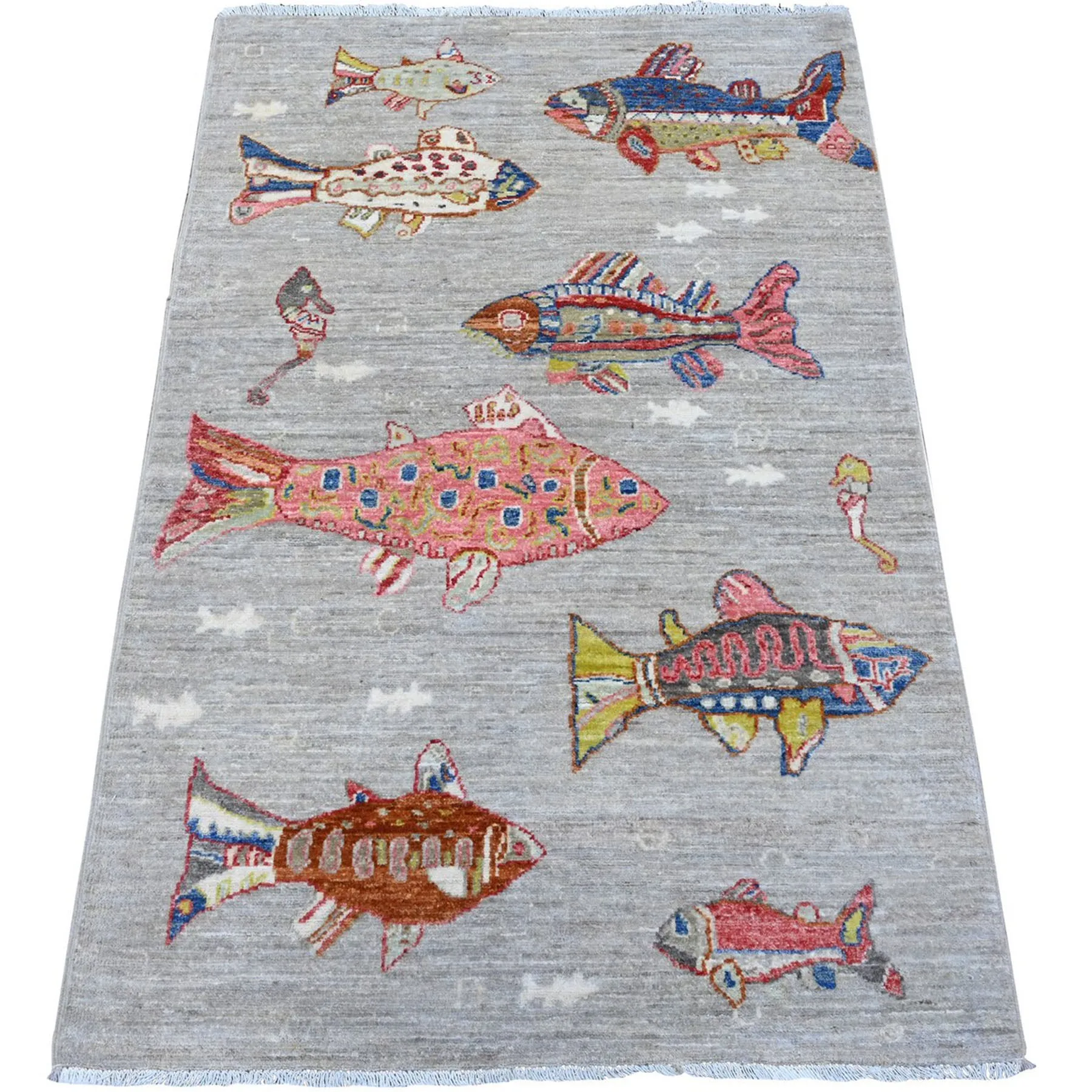 Hand-Knotted Peshawar Fish Design Handmade Wool Rug (Size 3.0 X 4.10) Cwral-11103