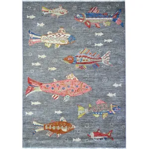 Hand-Knotted Peshawar Fish Design Handmade Wool Rug (Size 6.1 X 8.8) Cwral-11100