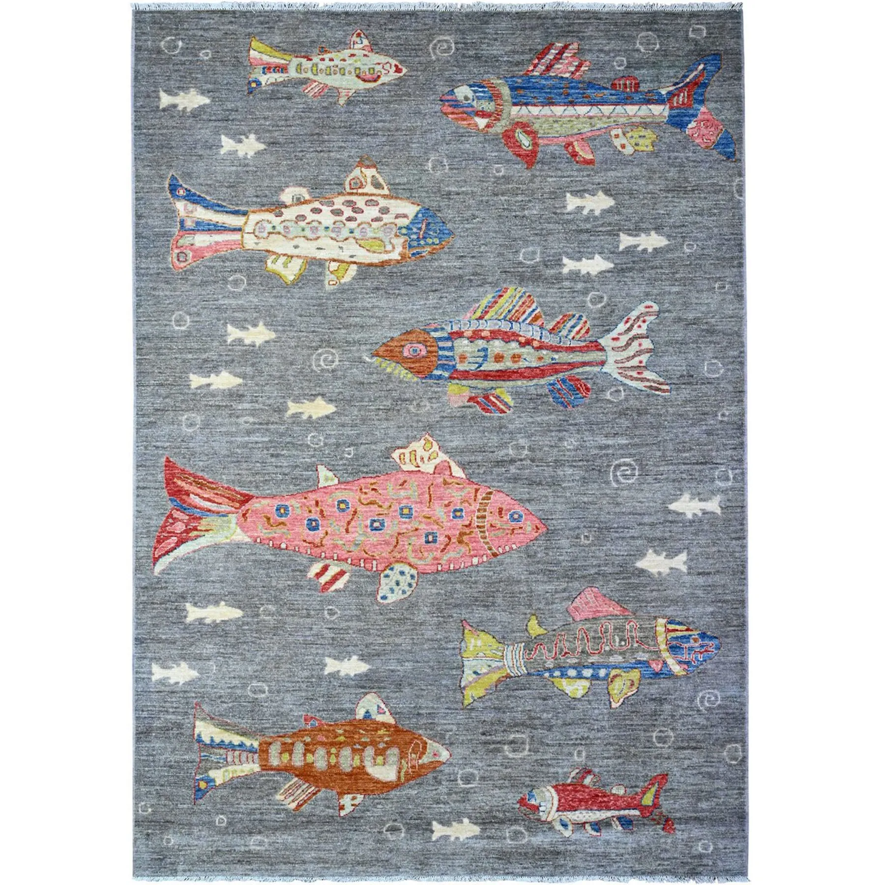 Hand-Knotted Peshawar Fish Design Handmade Wool Rug (Size 6.1 X 8.8) Cwral-11100