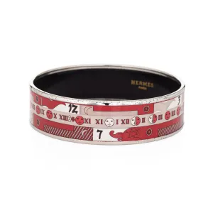 Hermes Enamel Bangle Bracelet Wide 65 GM Moon Phase Red White Pattern 2006