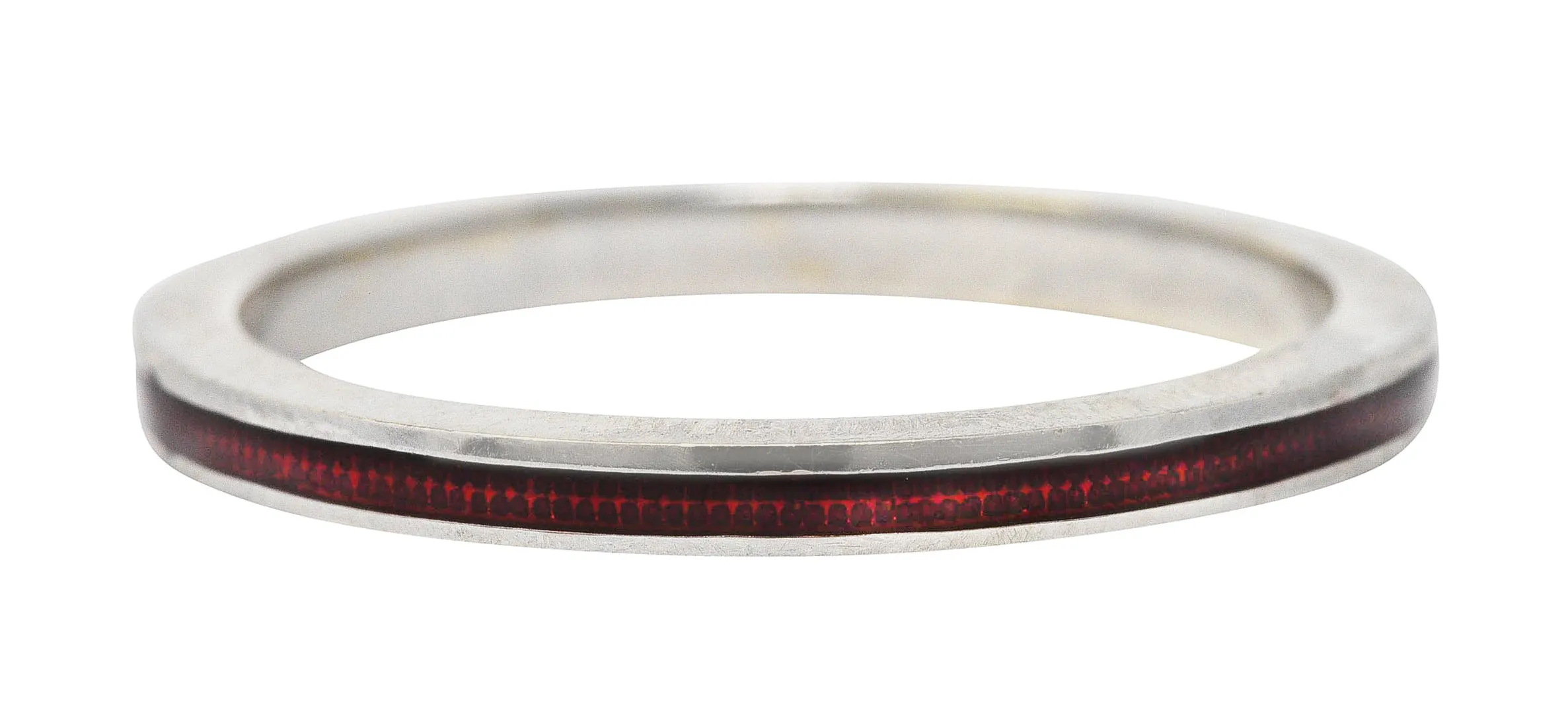 Hidalgo Vintage Guilloche Red Enamel 18 Karat White Gold Eternity Band Stack Ring