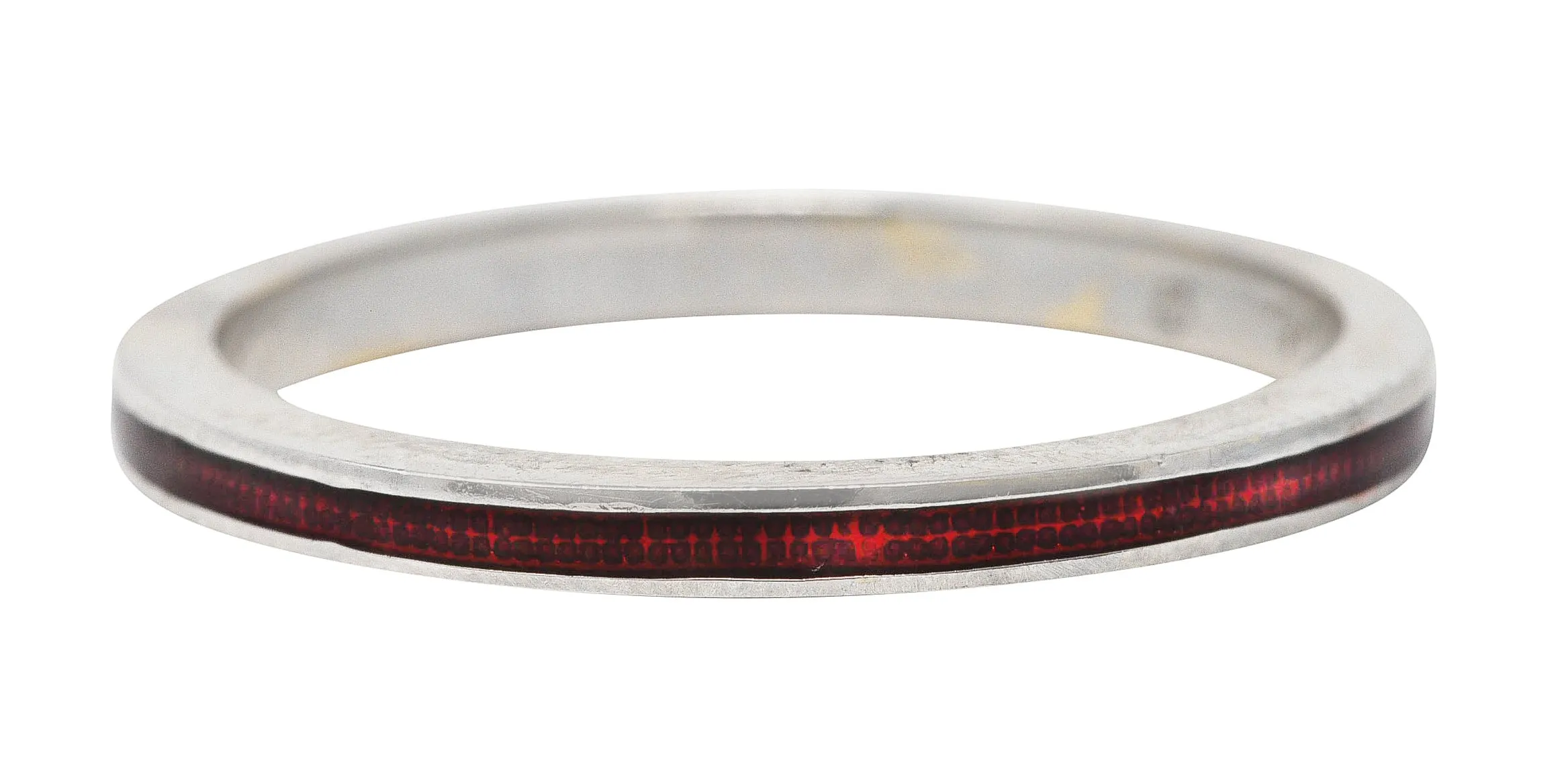 Hidalgo Vintage Guilloche Red Enamel 18 Karat White Gold Eternity Band Stack Ring