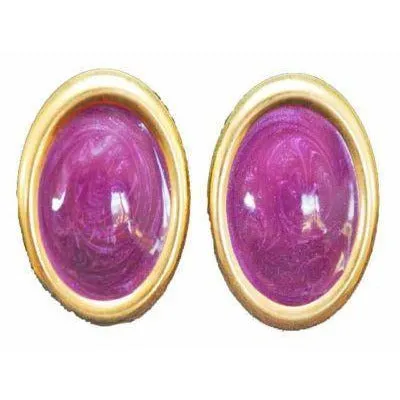 Huge Vintage Purple Enamel Pierced Earrings 1980S