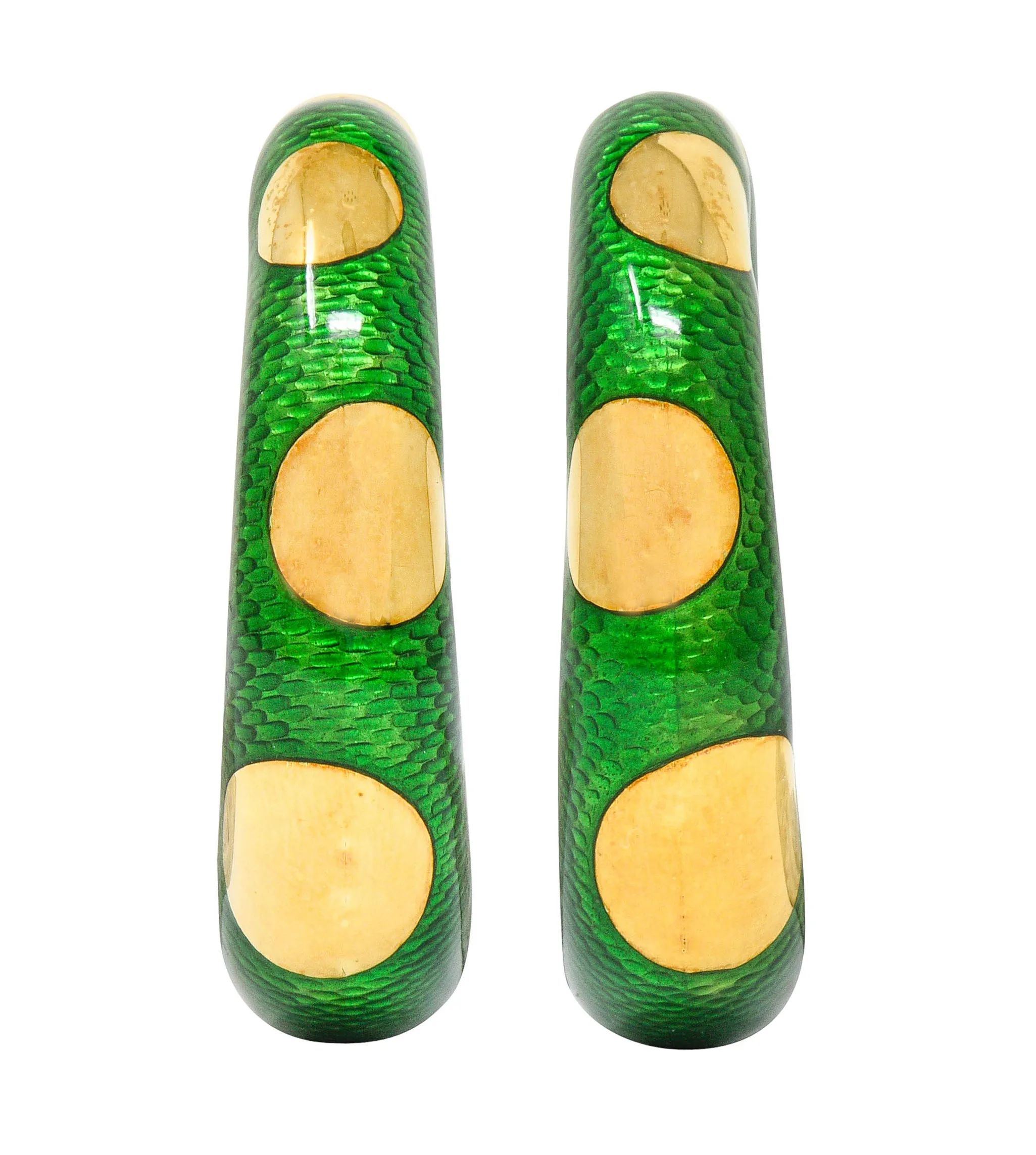 Large Bulgari 1970's Vintage Enamel 18 Karat Gold Hoop Ear-Clip Earrings