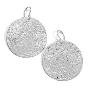Large Hand Hammered Disc Earrings - Sterling Silver