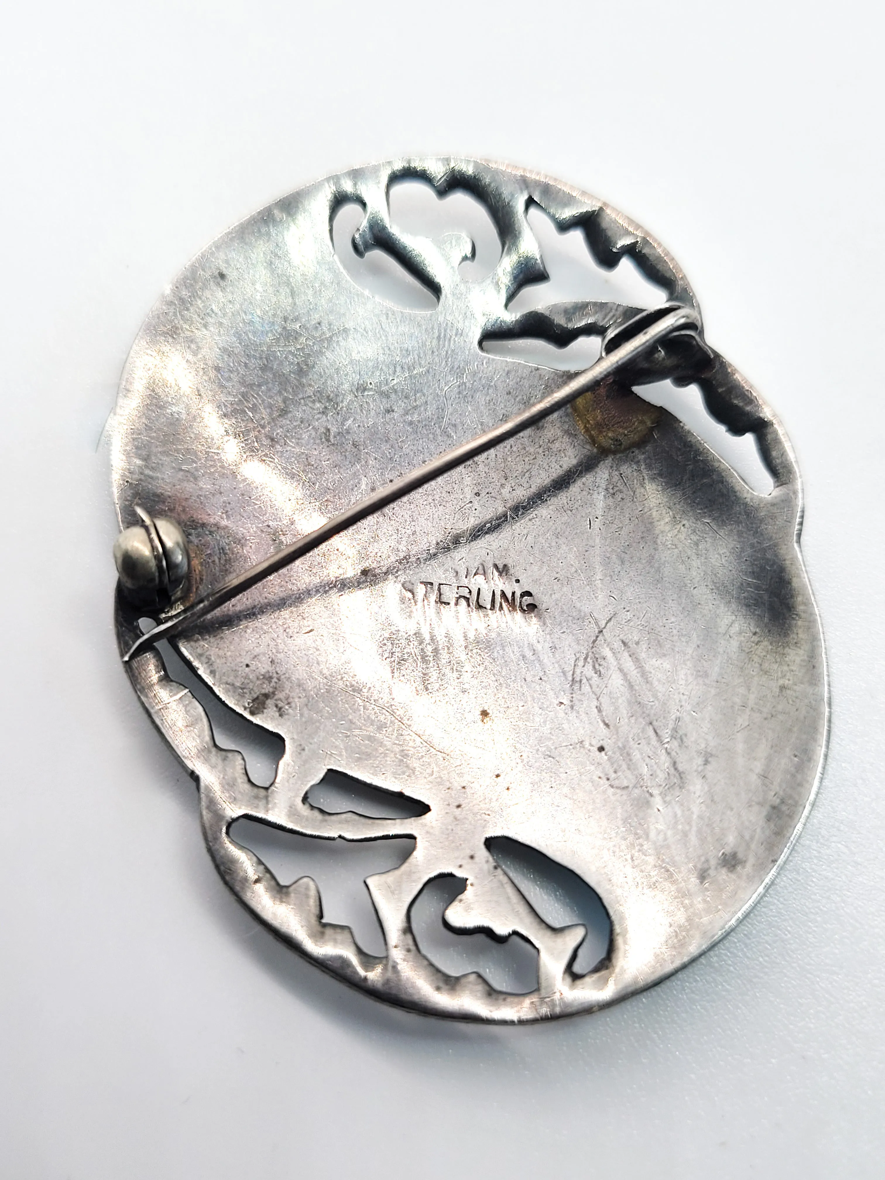 Maleka lightning goddess Siam sterling silver aqua blue enamel vintage brooch