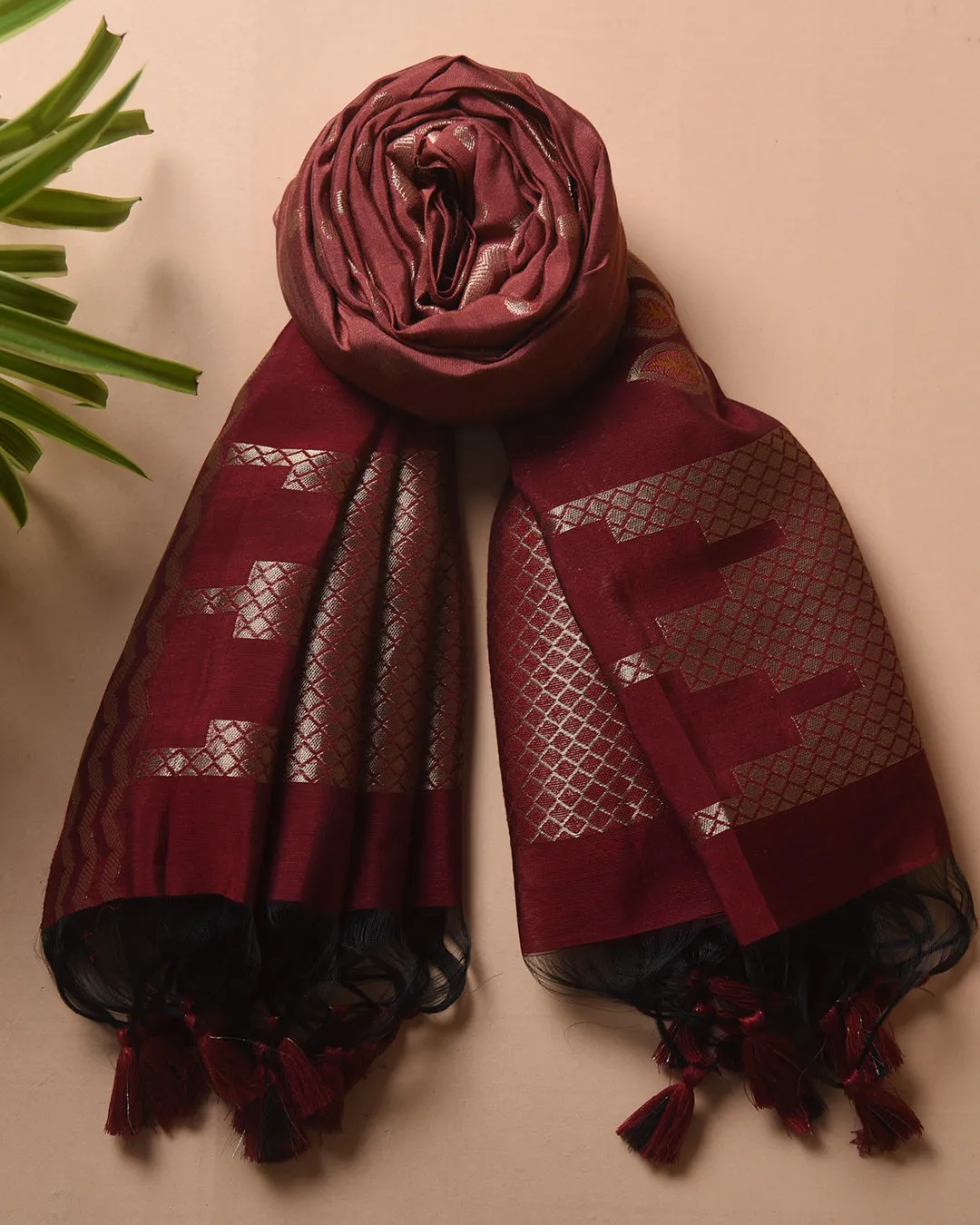 Maroon Chanderi Silk Woven Unstitched Suit Fabric Set With Chanderi Silk Dupatta