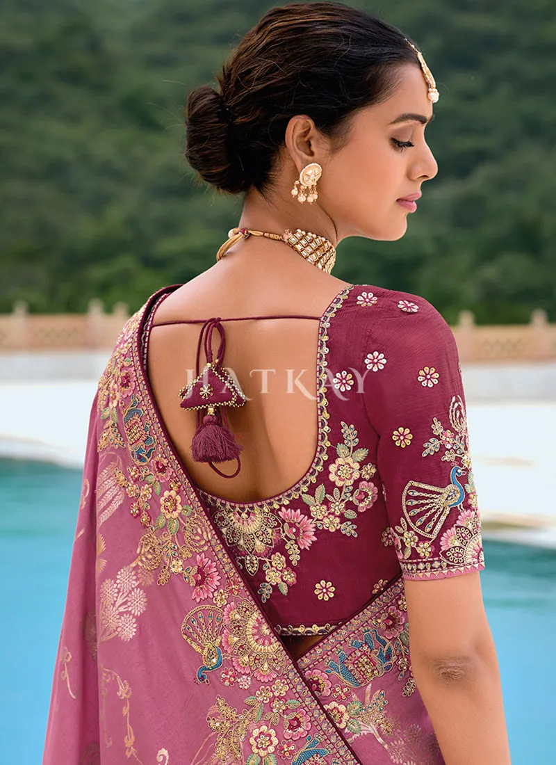 Mauve Purple And Wine Floral Embroidery Saree