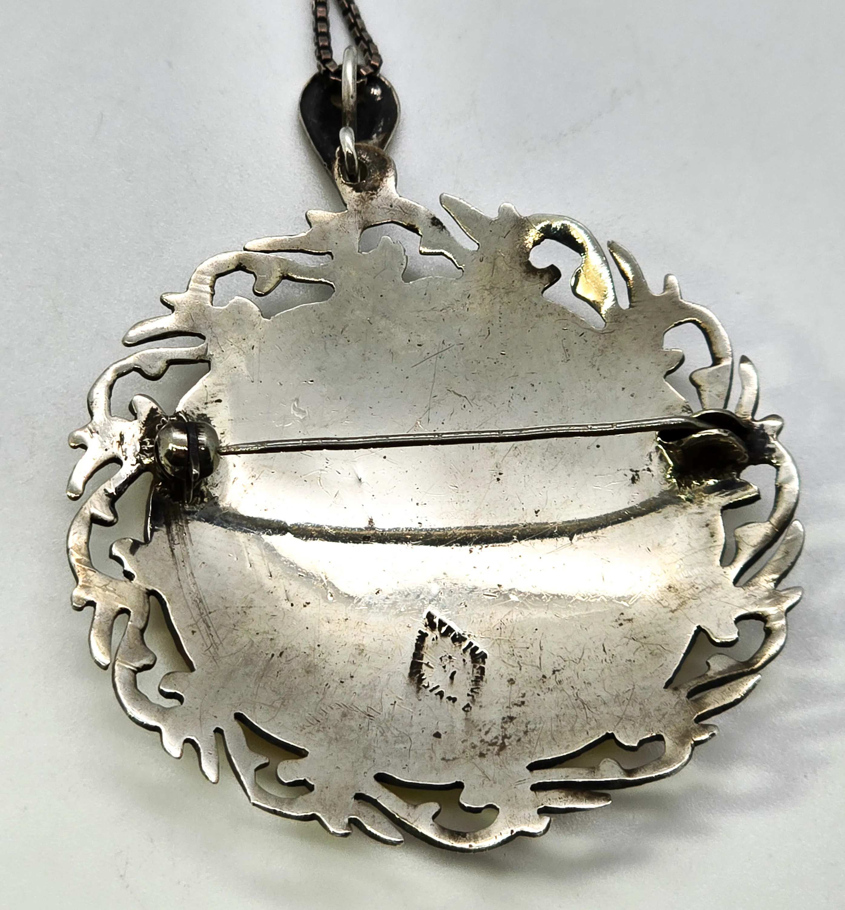 Mekkala goddess of lightening Yellow Nielloware sterling silver vintage pendant necklace