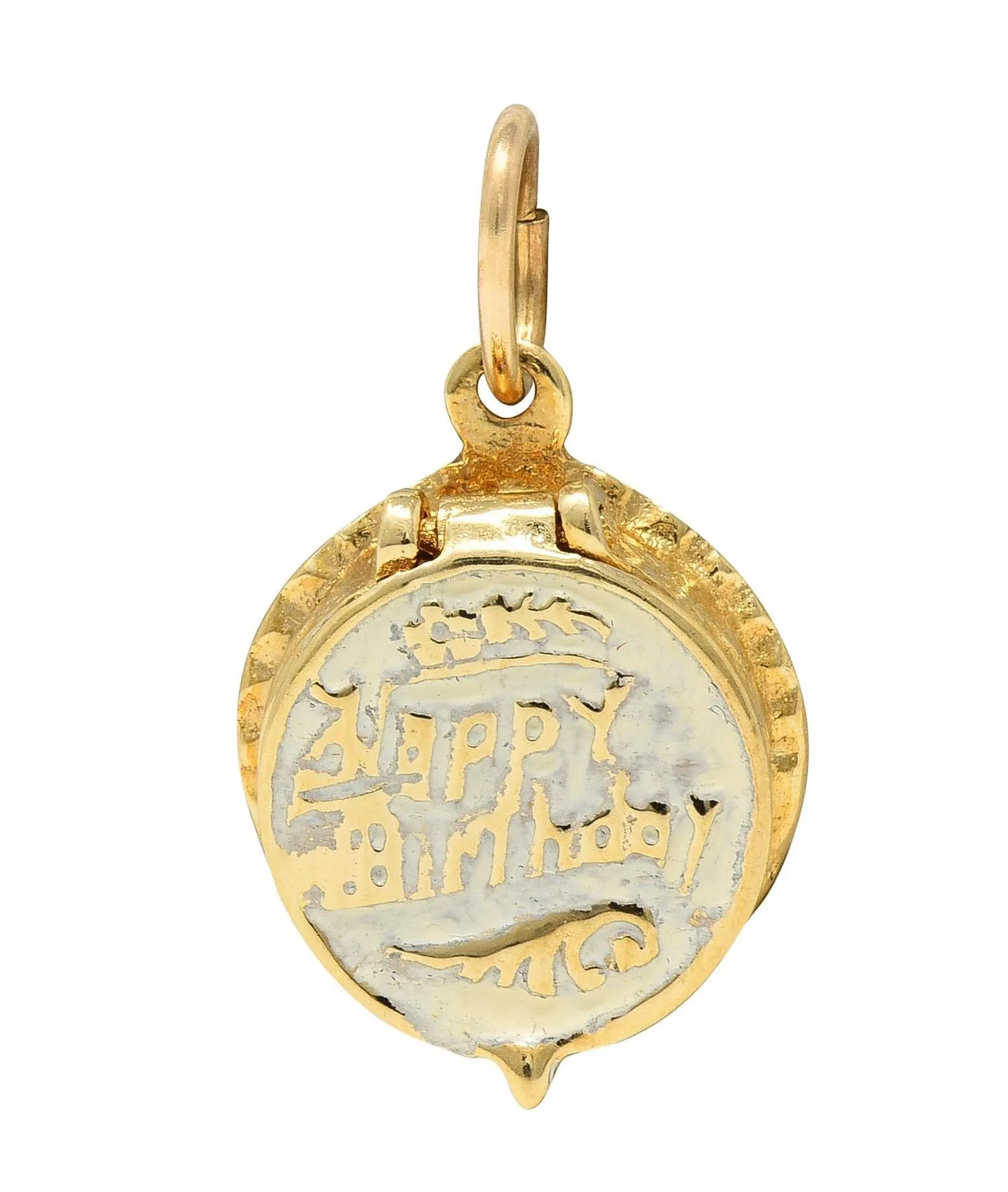 Mid-Century Enamel 14 Karat Gold Vintage Birthday Cake Surprise Charm