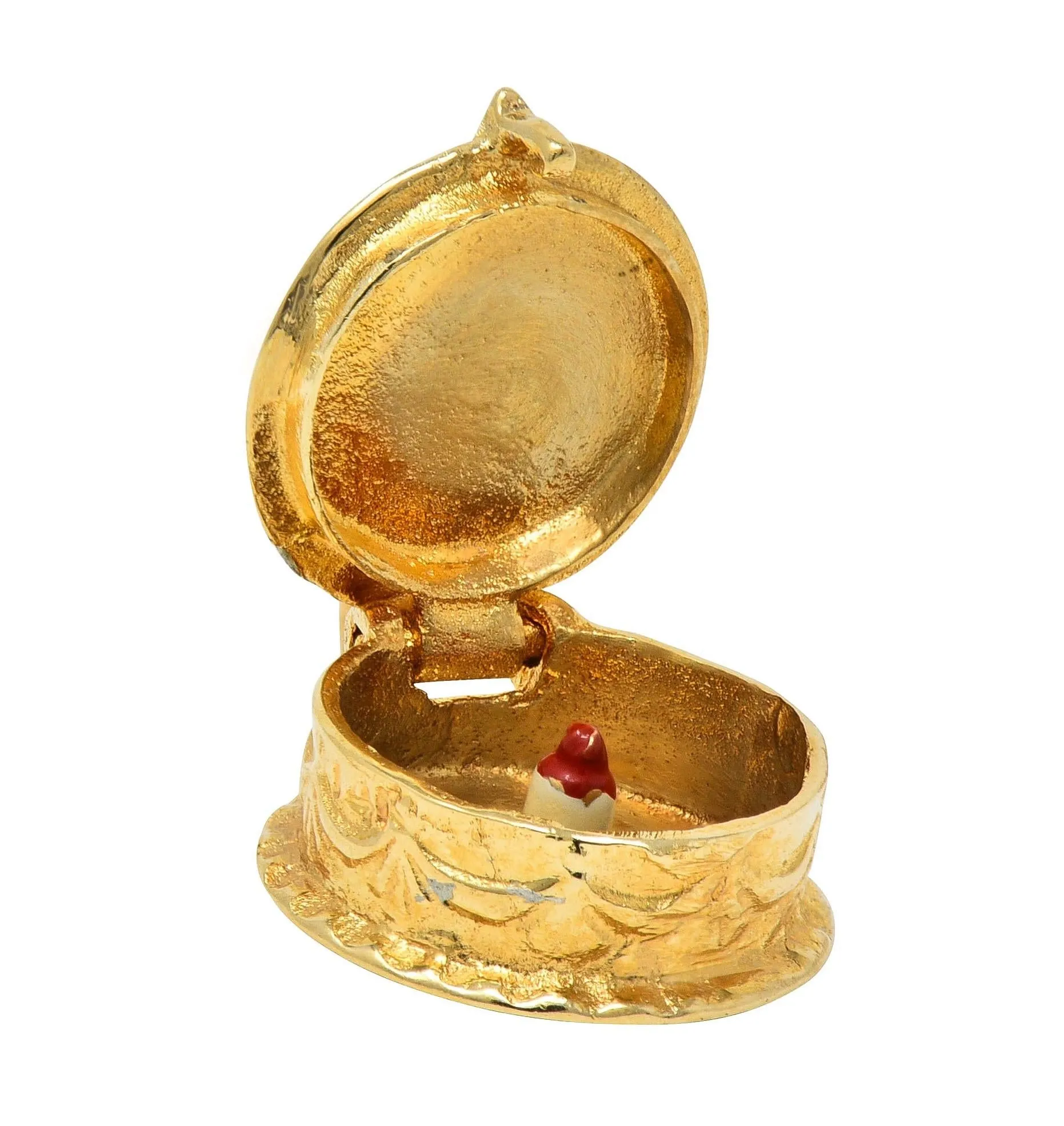 Mid-Century Enamel 14 Karat Gold Vintage Birthday Cake Surprise Charm