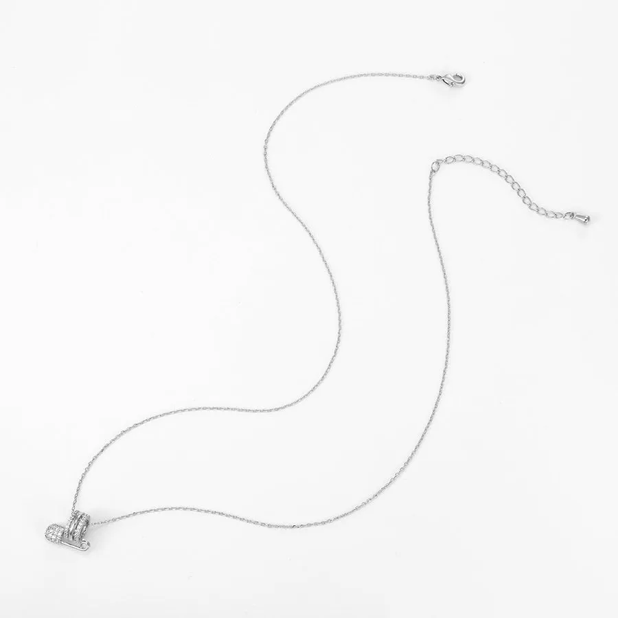 Modern Design Cz Diamond Safety Pin Rhodium Plated Necklace