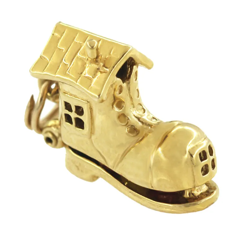 Movable Old Woman in A Shoe Charm in 14 Karat Gold