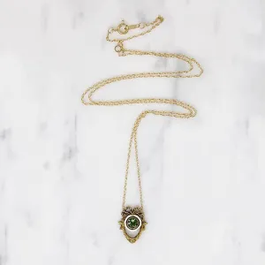 Neoclassical Green Garnet, White Enamel & Gold Pendant