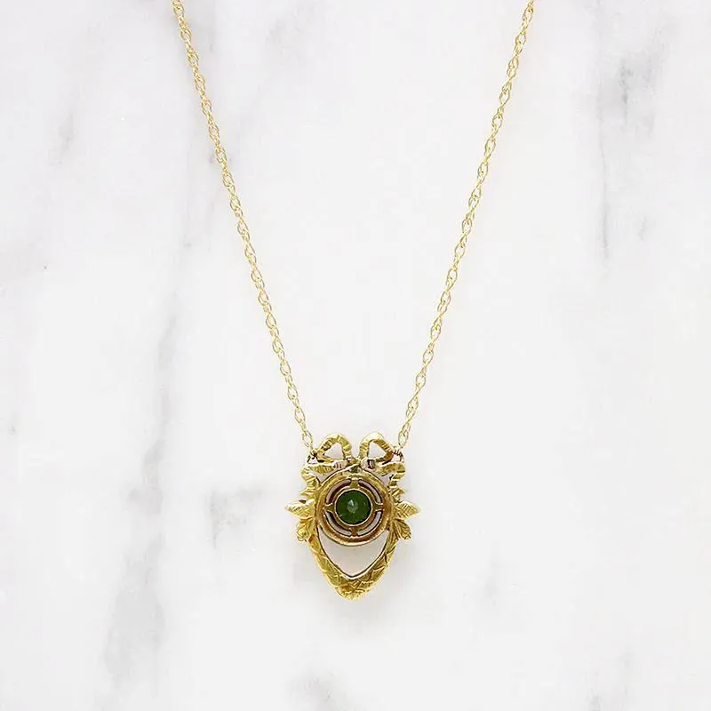 Neoclassical Green Garnet, White Enamel & Gold Pendant