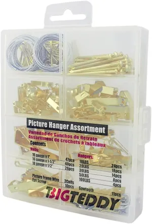 New BIGTEDDY - 206pcs Photo Frame Picture Hanger Assortment Wall Hanging Kit Hardware Hooks with Wire for Drywall Home and Office Picture Wall Mount