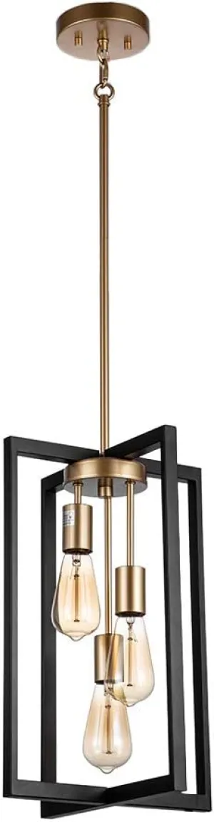 New JINZO 3-Light Rectangle Chandelier Black and Gold Farmhouse Pendant Lighting with Rustic Style Industrial Metallic Pendant Lighting Modern Linear Metal Hanging Pendant Light Fixture! Retails $135