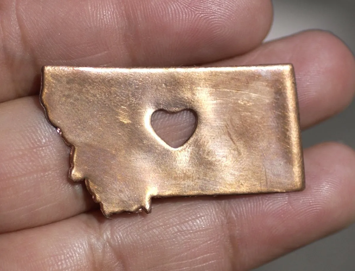 Nickel Silver Montana State with Heart Chubby Blanks Cutout for Metalworking Stamping Texturing Blank - 4 pieces