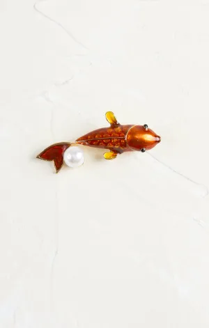 Orange Coi with Pearl Brooch