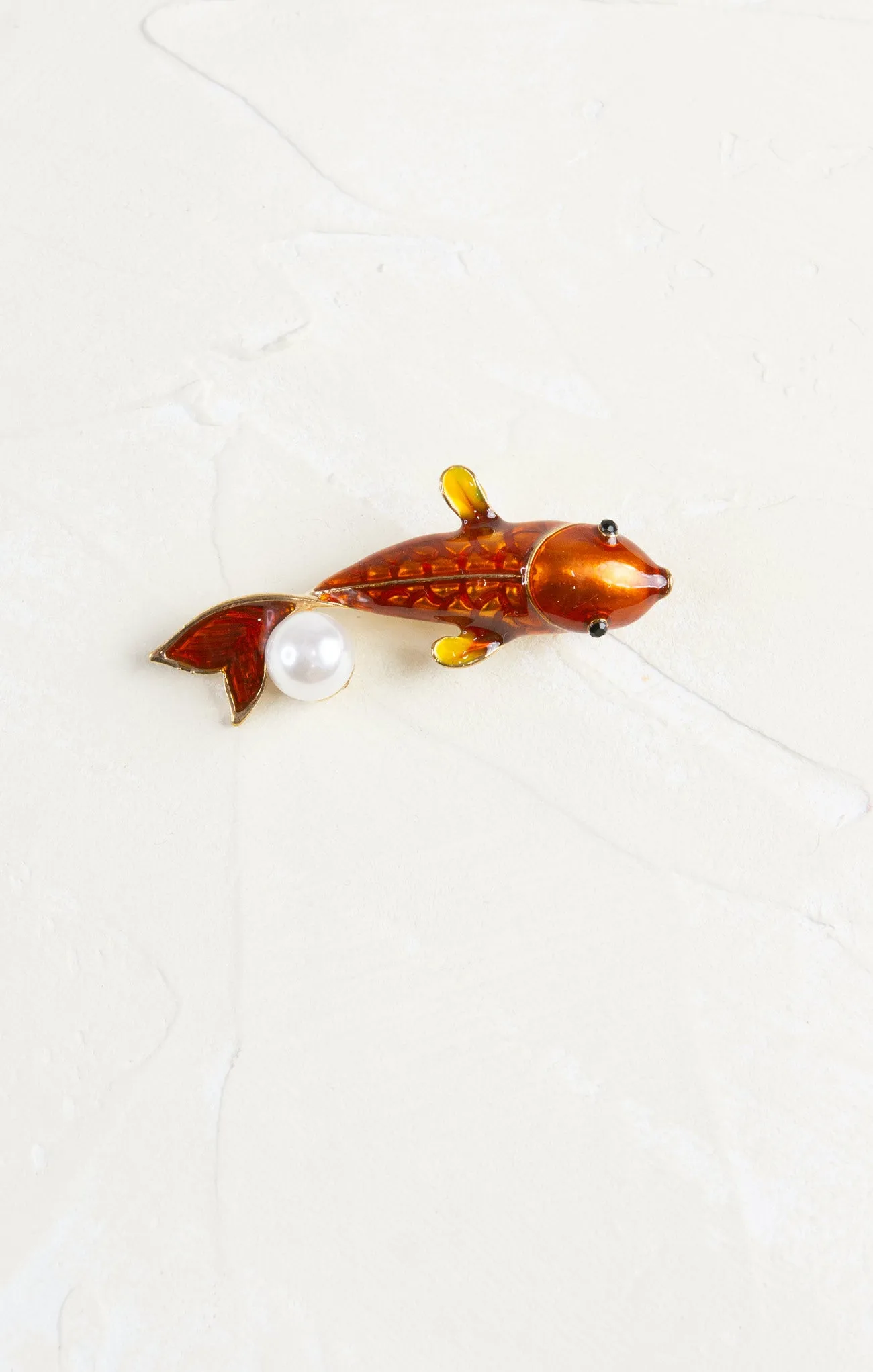 Orange Coi with Pearl Brooch