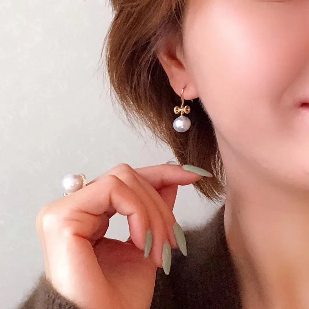Passion 9.0-10.0 mm White South Sea Pearl & Diamond Dangle Earrings in Gold