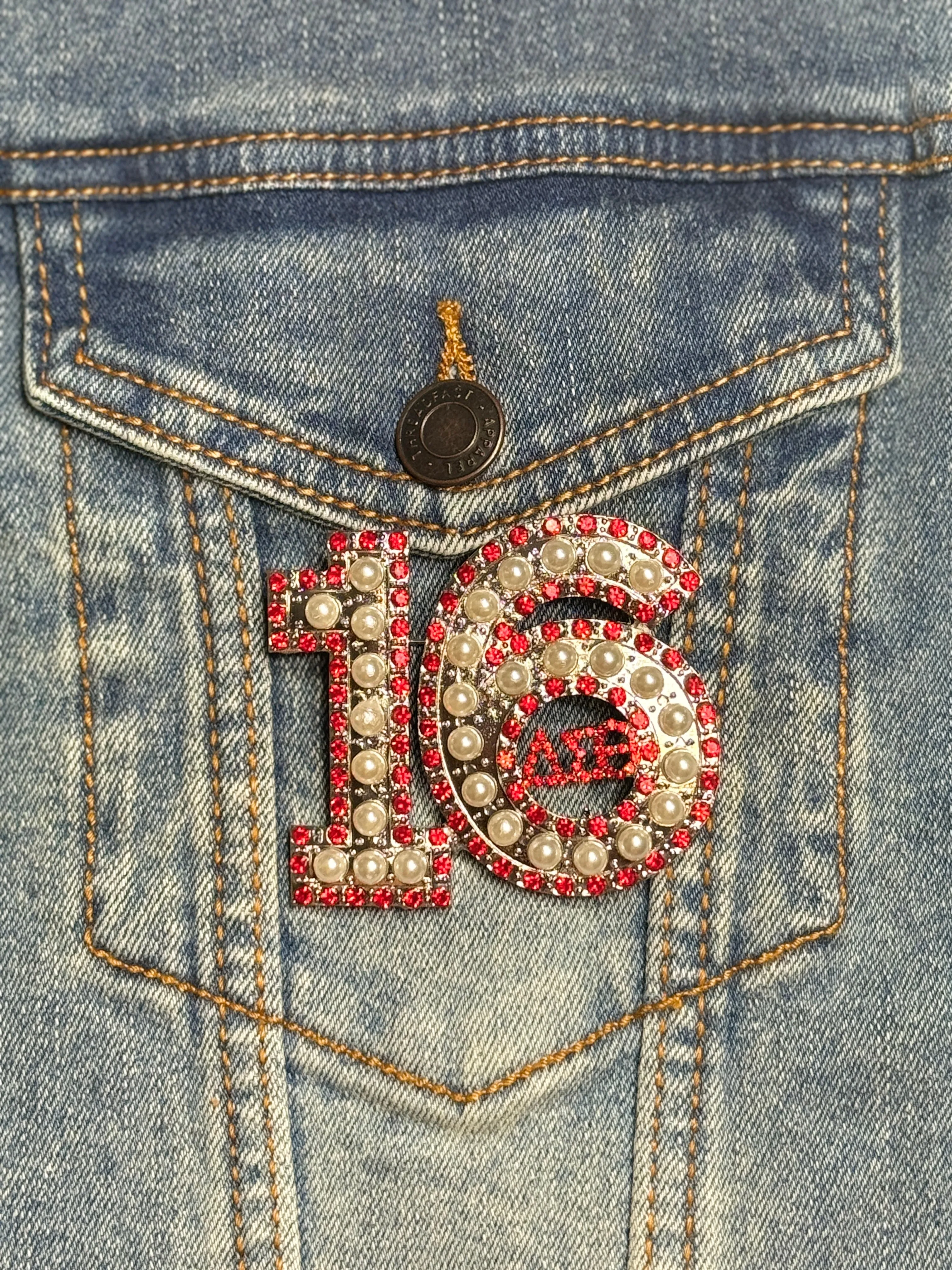 Pearl & Red Rhinestone Line Number Pins (As seen on the Creamery)