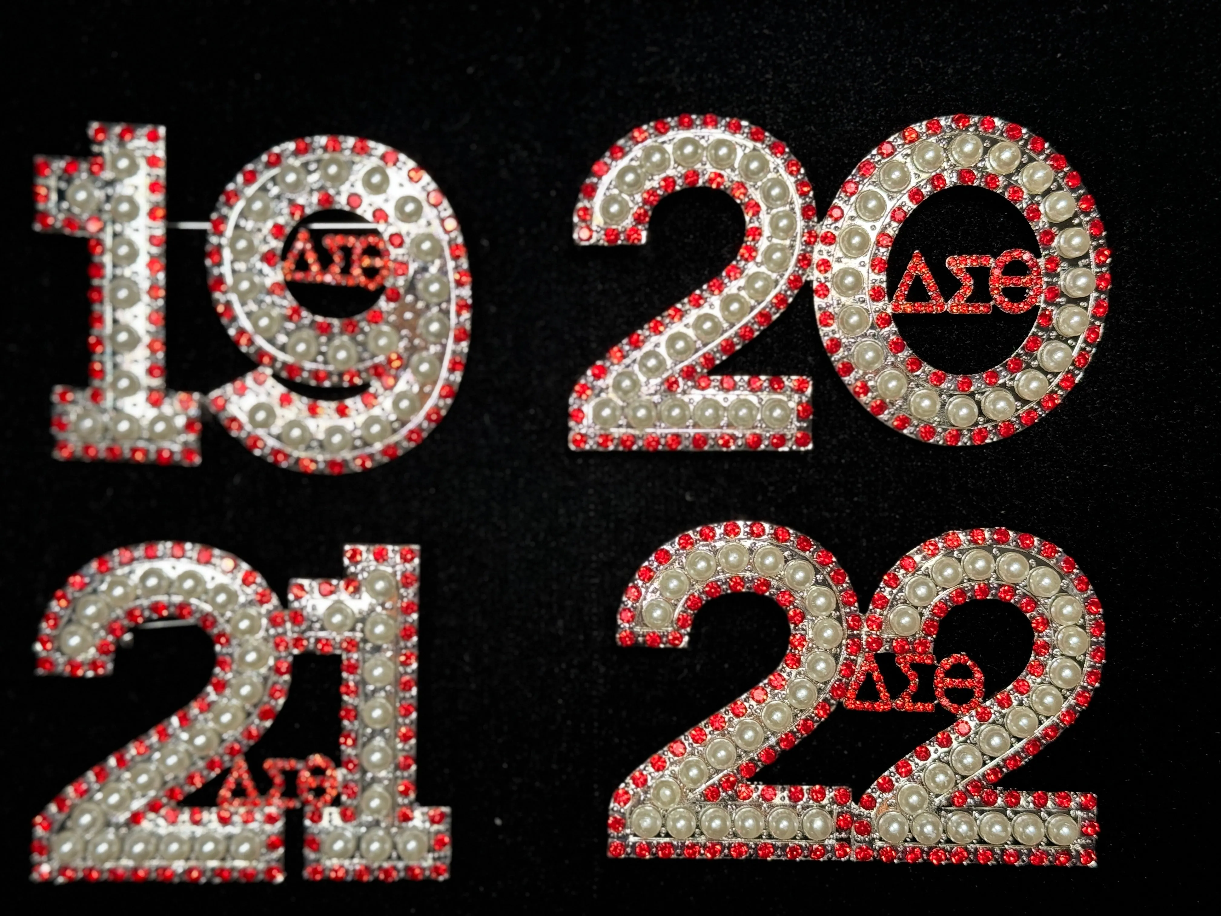 Pearl & Red Rhinestone Line Number Pins (As seen on the Creamery)