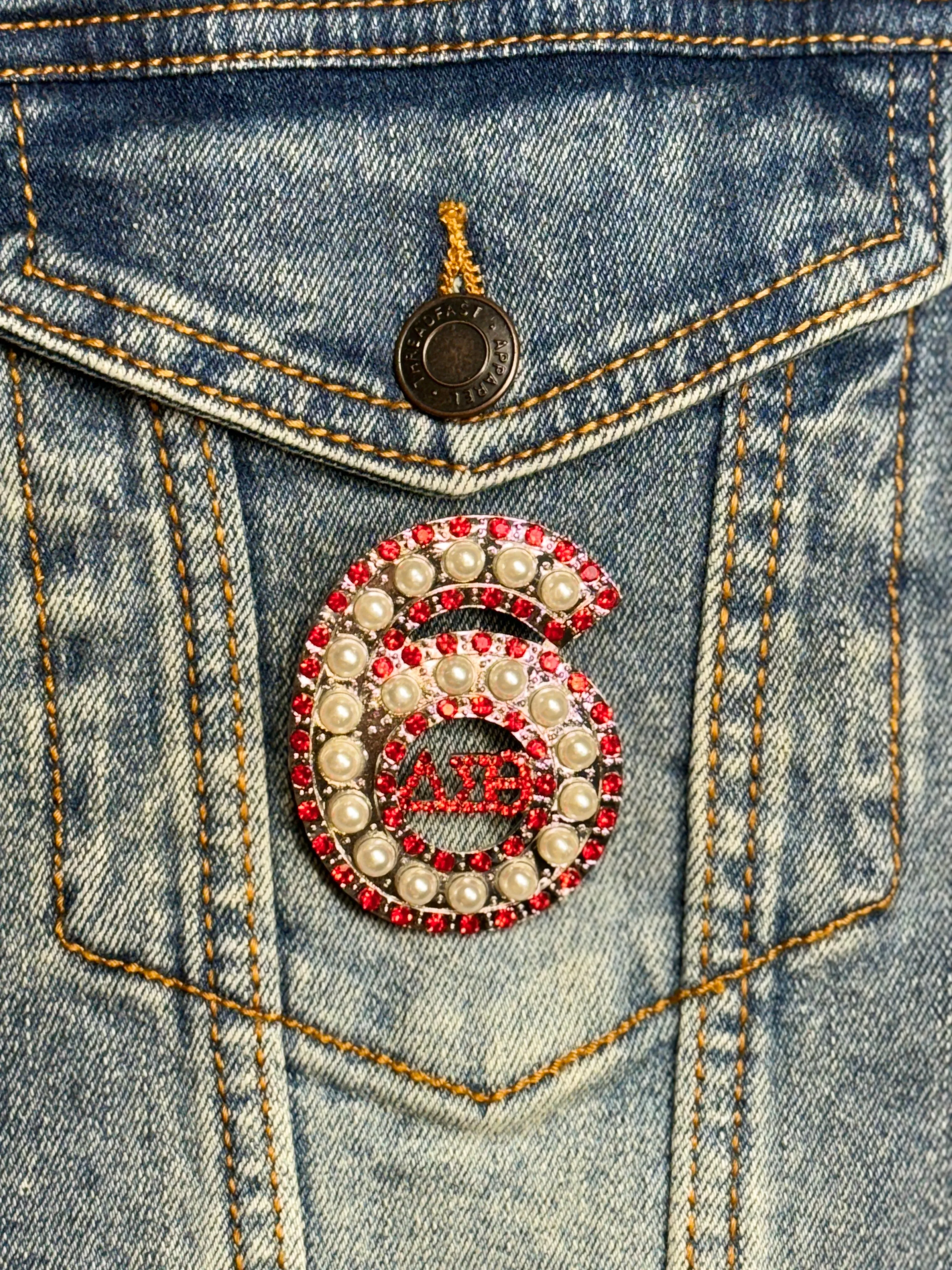 Pearl & Red Rhinestone Line Number Pins (As seen on the Creamery)