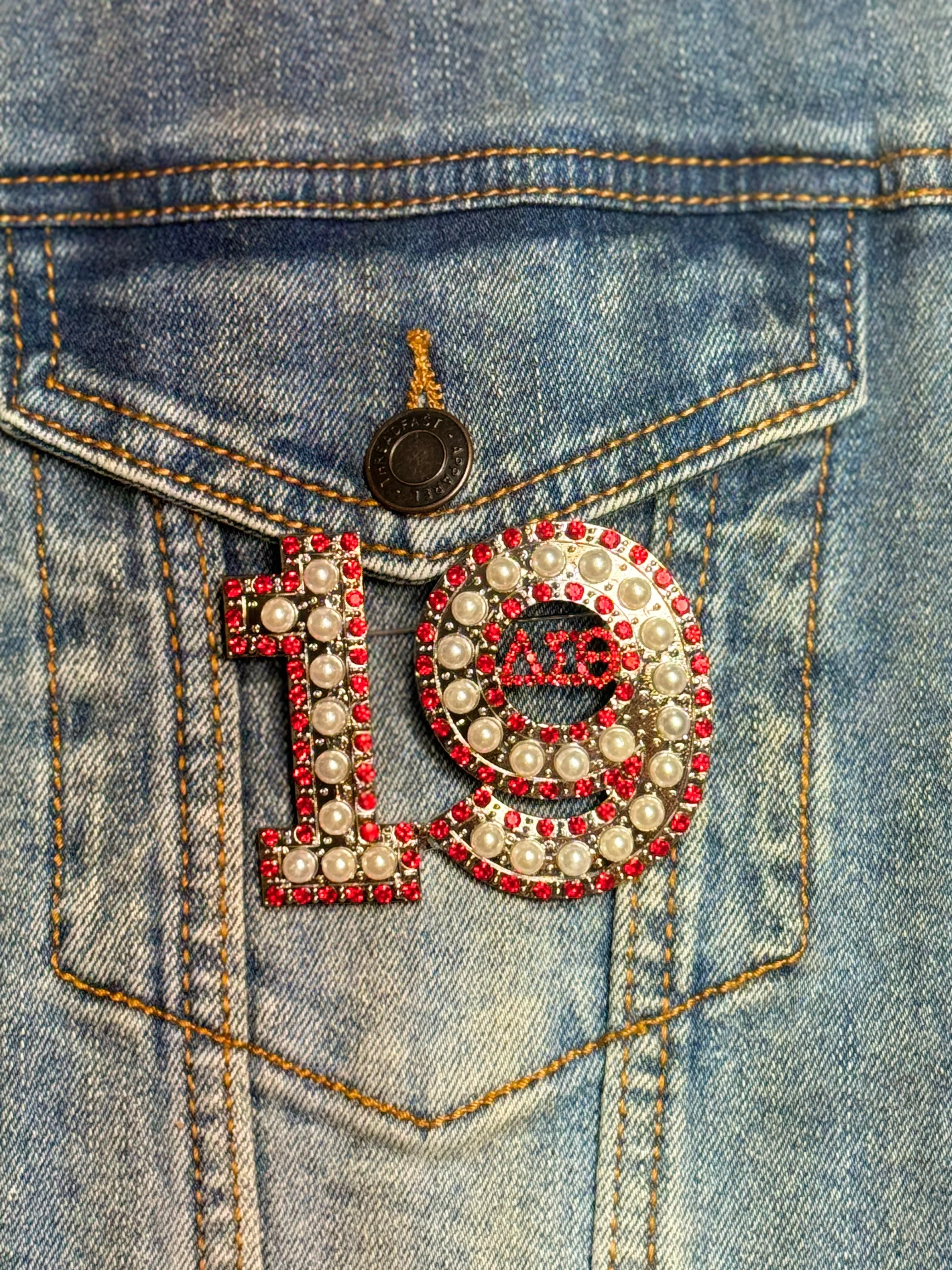 Pearl & Red Rhinestone Line Number Pins (As seen on the Creamery)