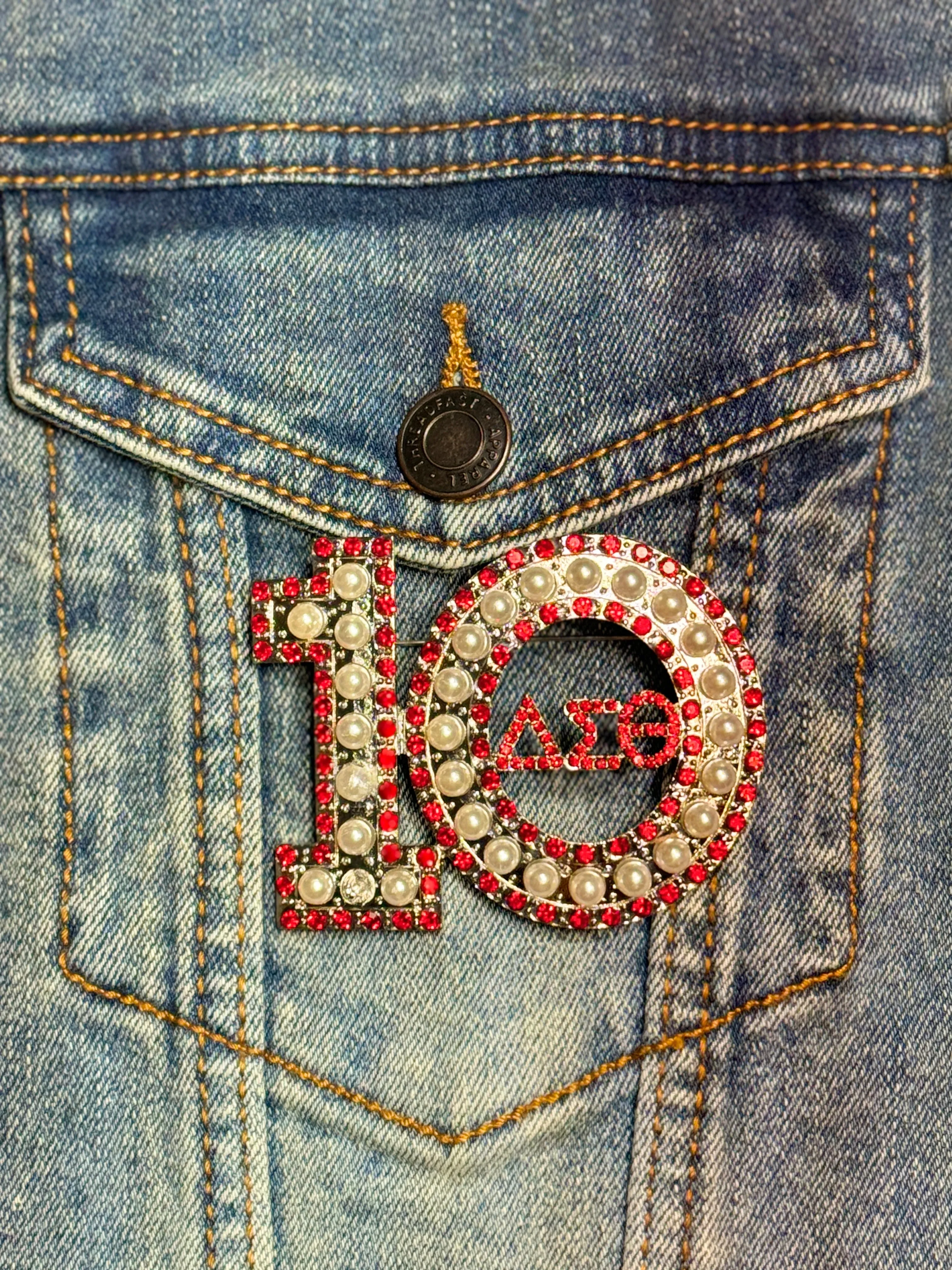 Pearl & Red Rhinestone Line Number Pins (As seen on the Creamery)