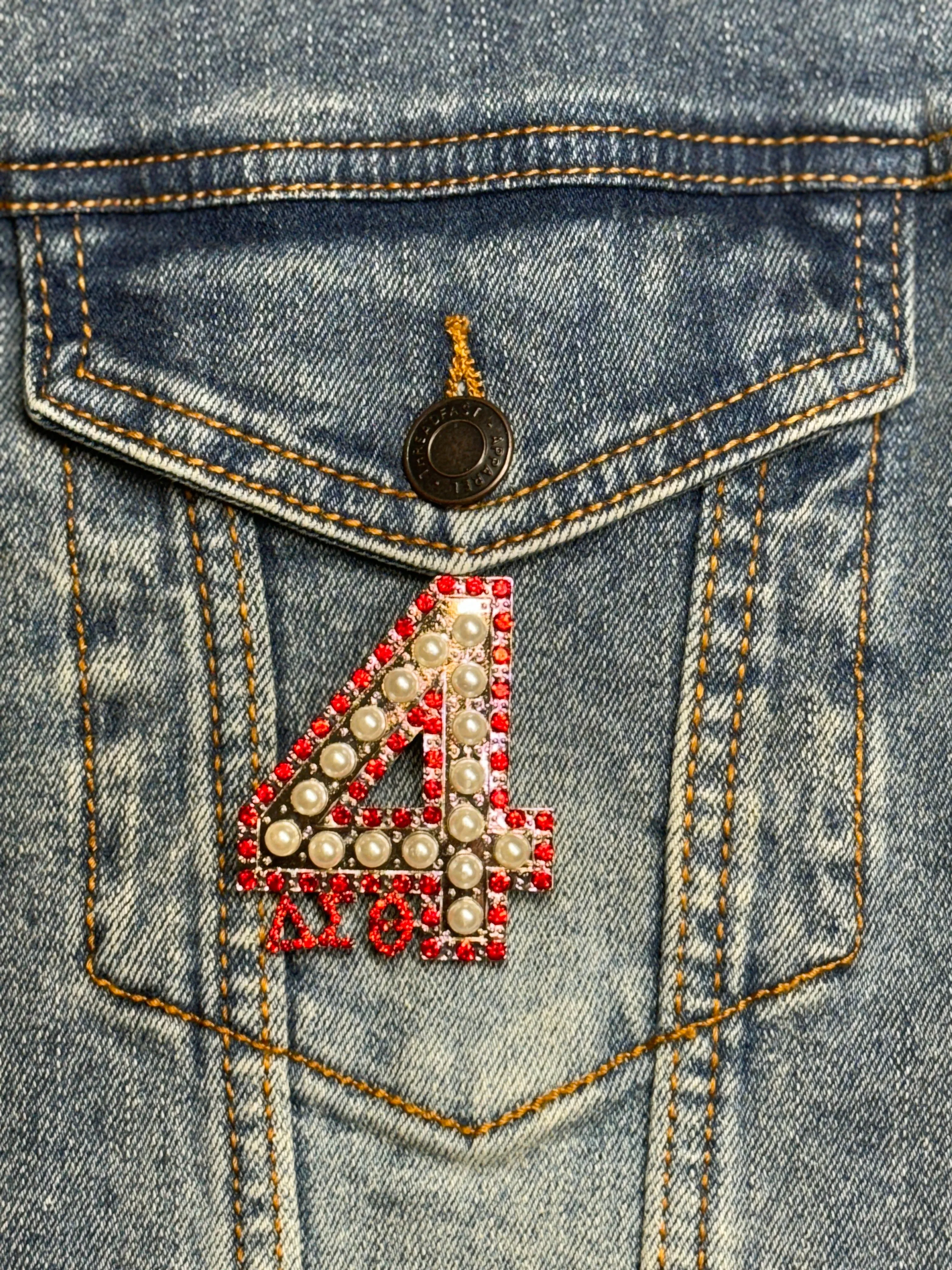 Pearl & Red Rhinestone Line Number Pins (As seen on the Creamery)