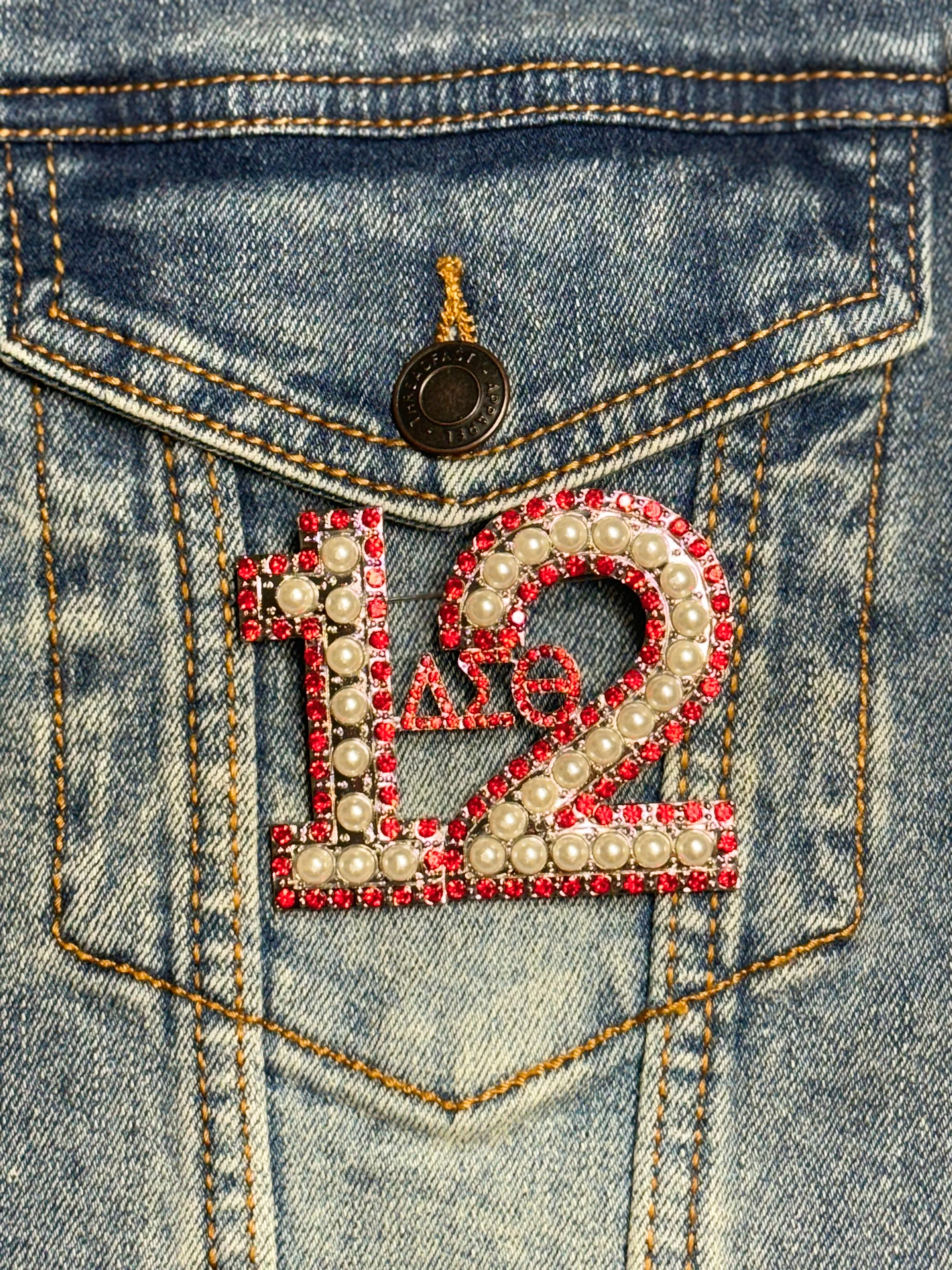Pearl & Red Rhinestone Line Number Pins (As seen on the Creamery)