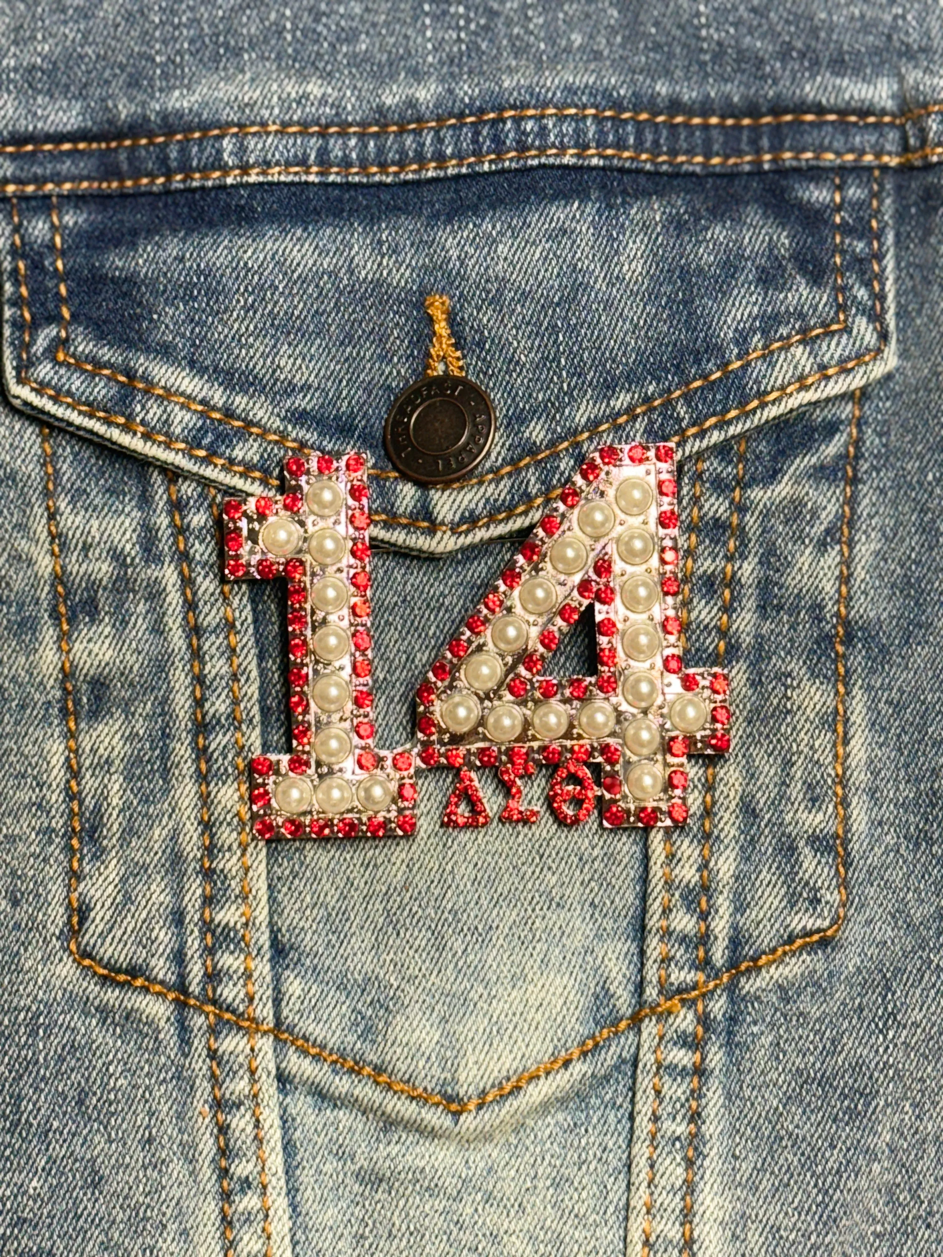 Pearl & Red Rhinestone Line Number Pins (As seen on the Creamery)