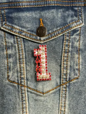 Pearl & Red Rhinestone Line Number Pins (As seen on the Creamery)