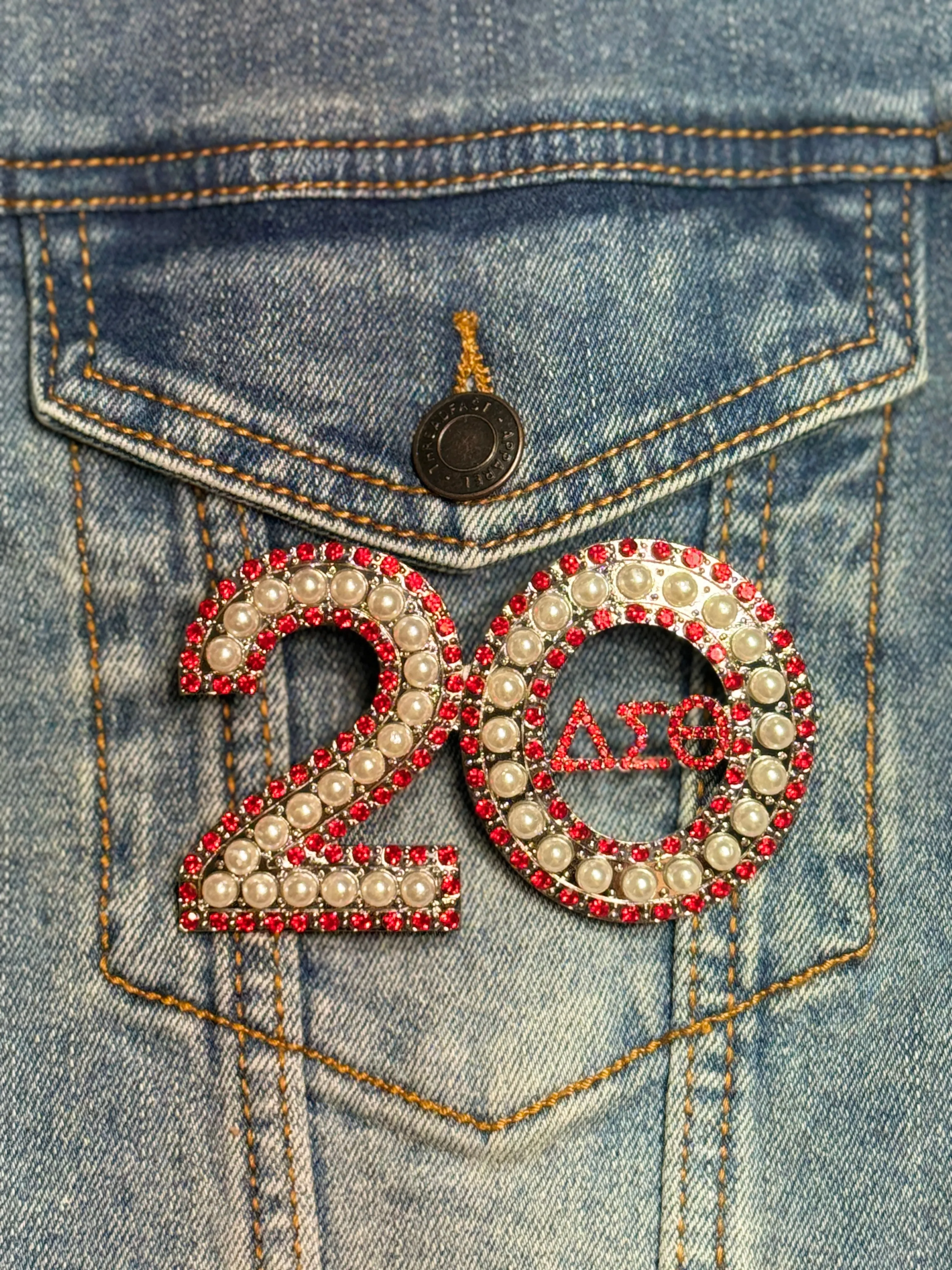 Pearl & Red Rhinestone Line Number Pins (As seen on the Creamery)