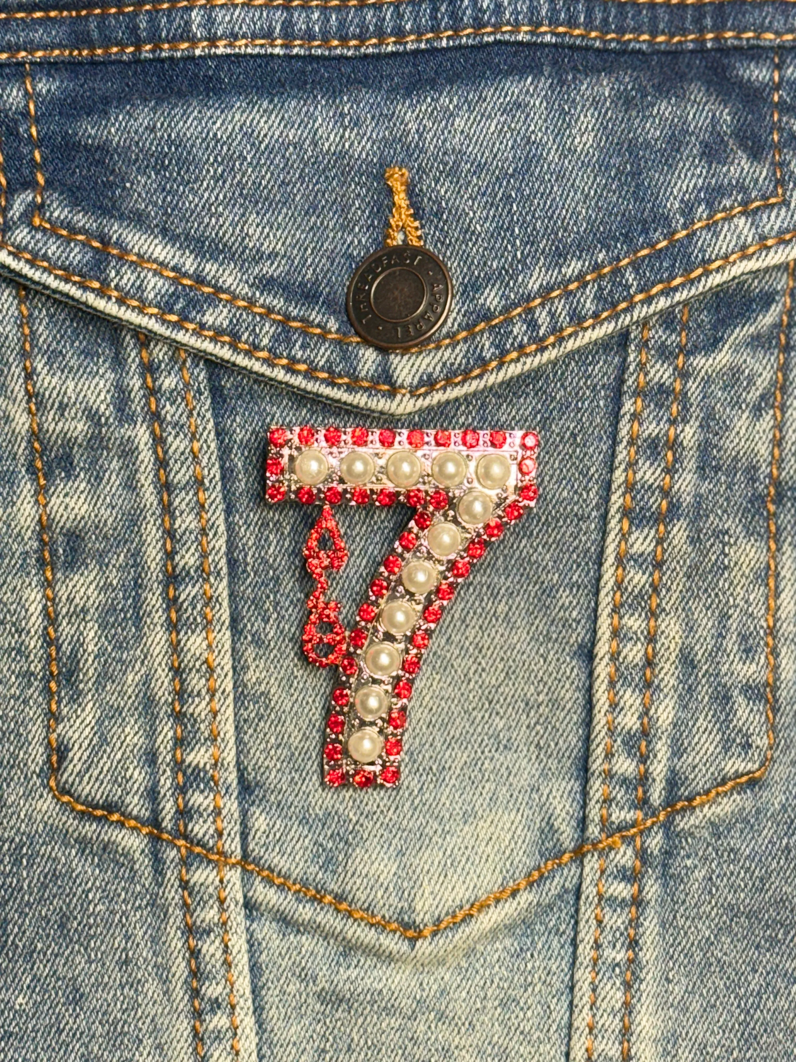 Pearl & Red Rhinestone Line Number Pins (As seen on the Creamery)