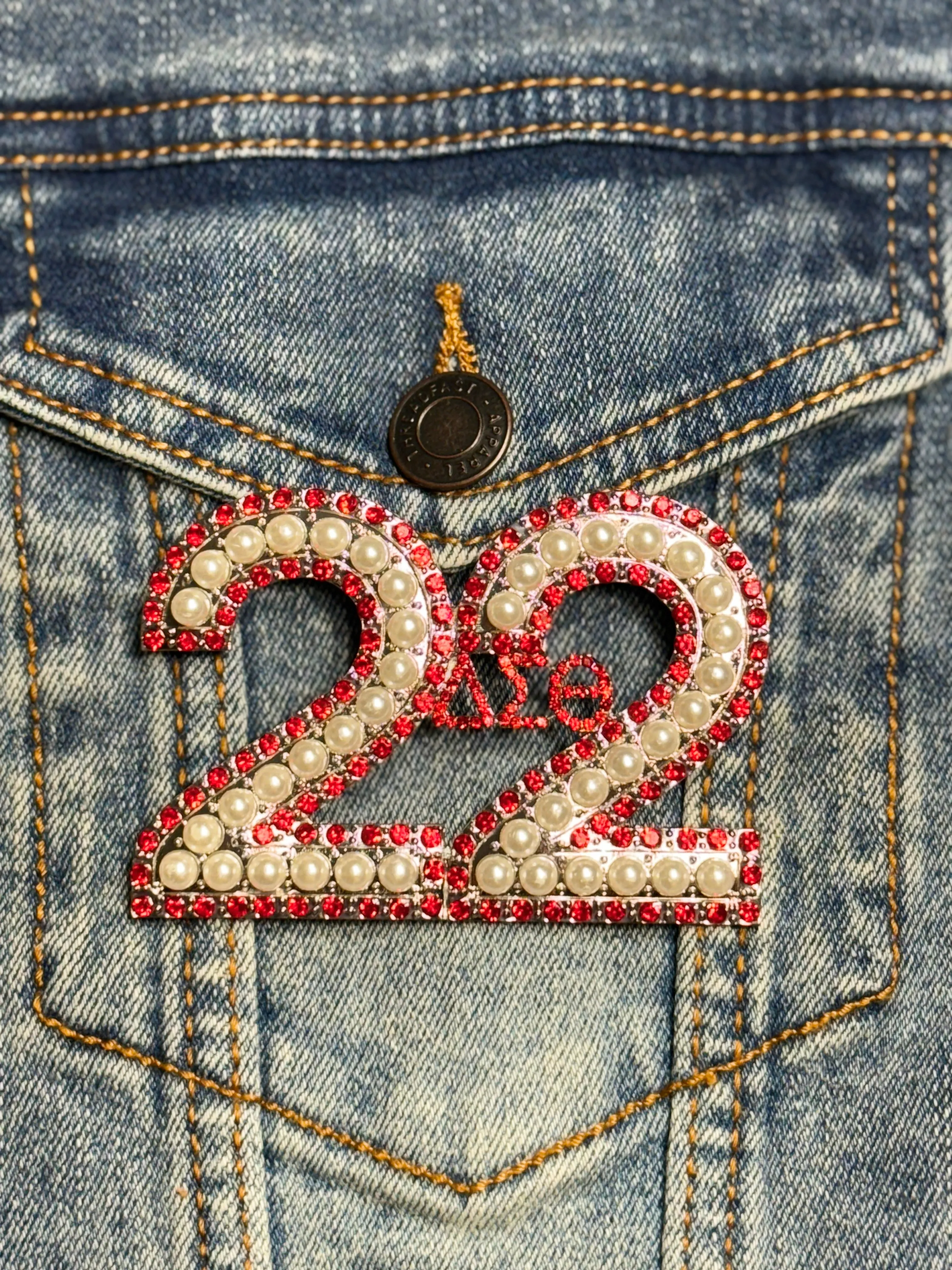 Pearl & Red Rhinestone Line Number Pins (As seen on the Creamery)