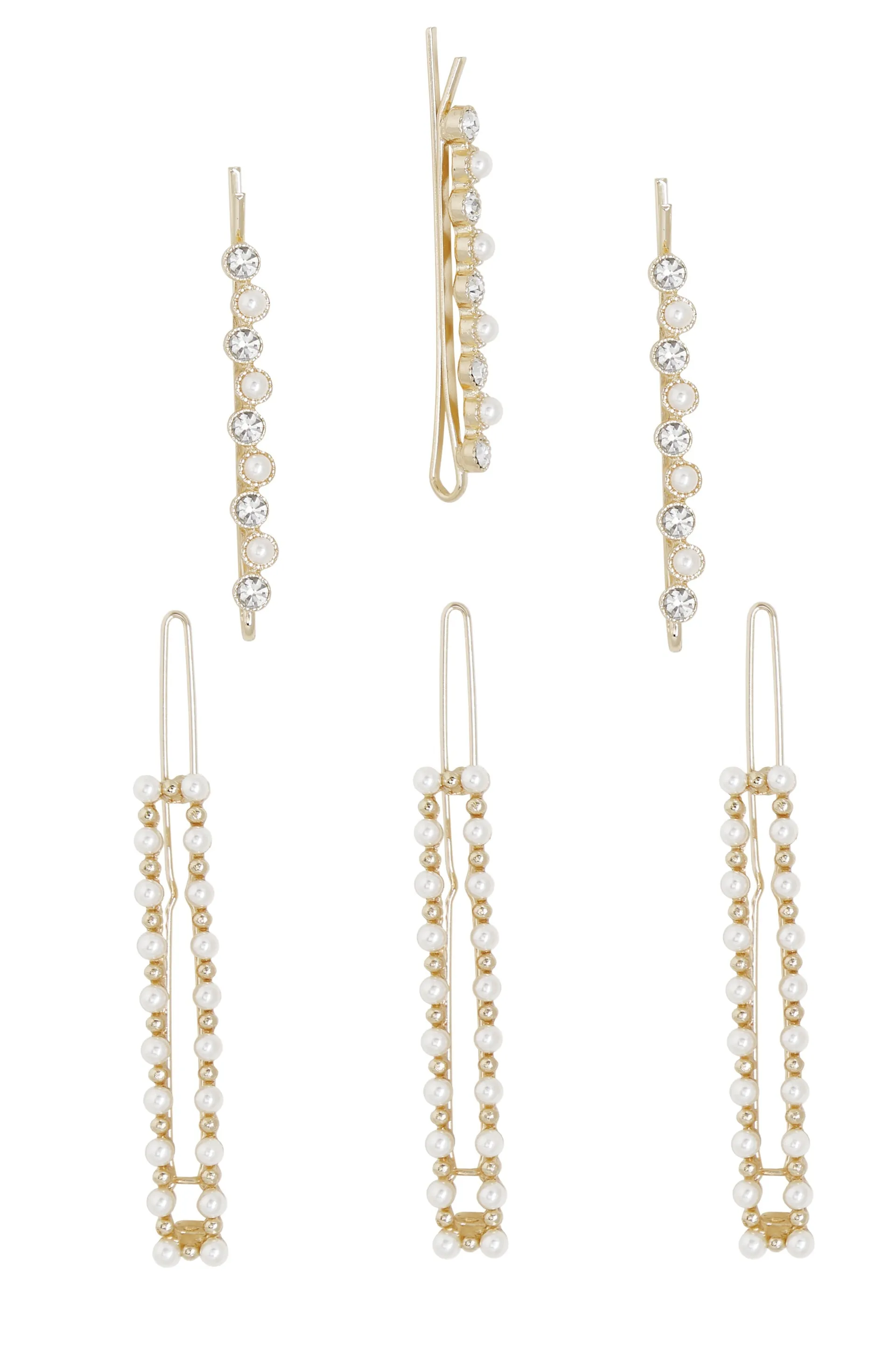 Pearl and Clear Crystal Mixed Hair Pin Set of 6