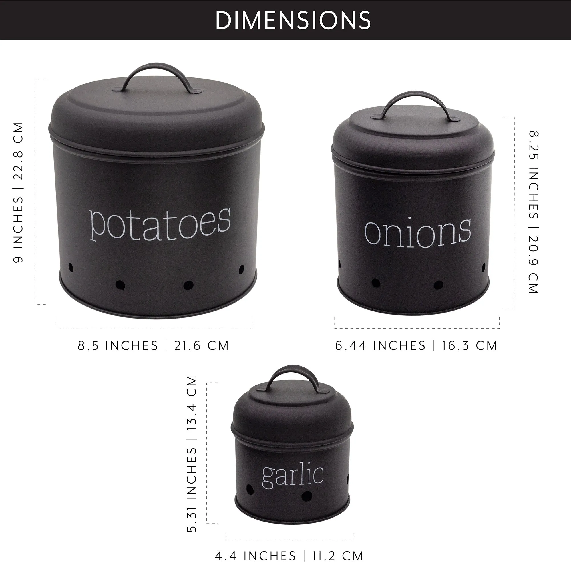 Potatoes, Onions and Garlic Canister Set (Black, Case of 4)