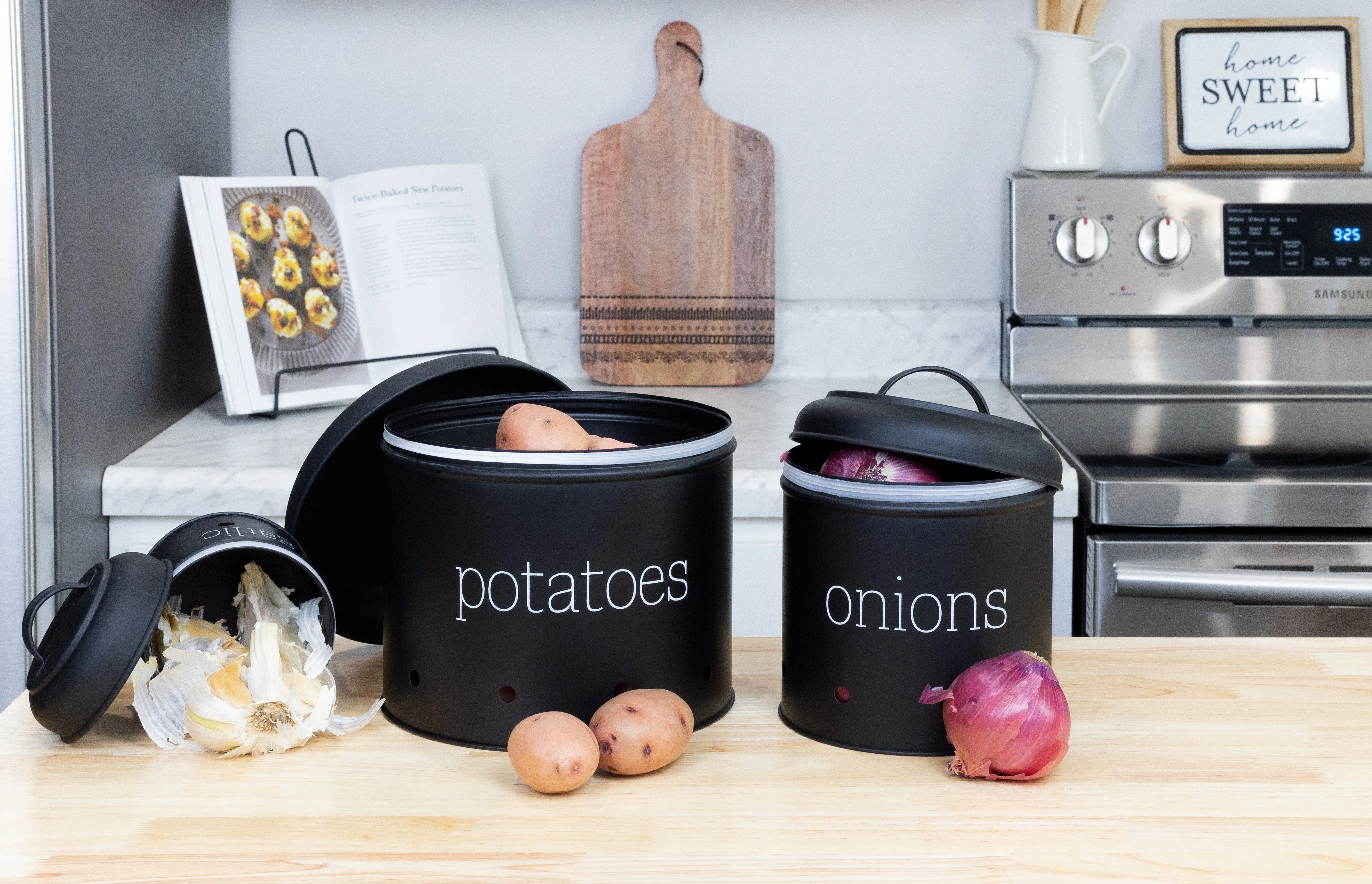 Potatoes, Onions and Garlic Canister Set (Black, Case of 4)