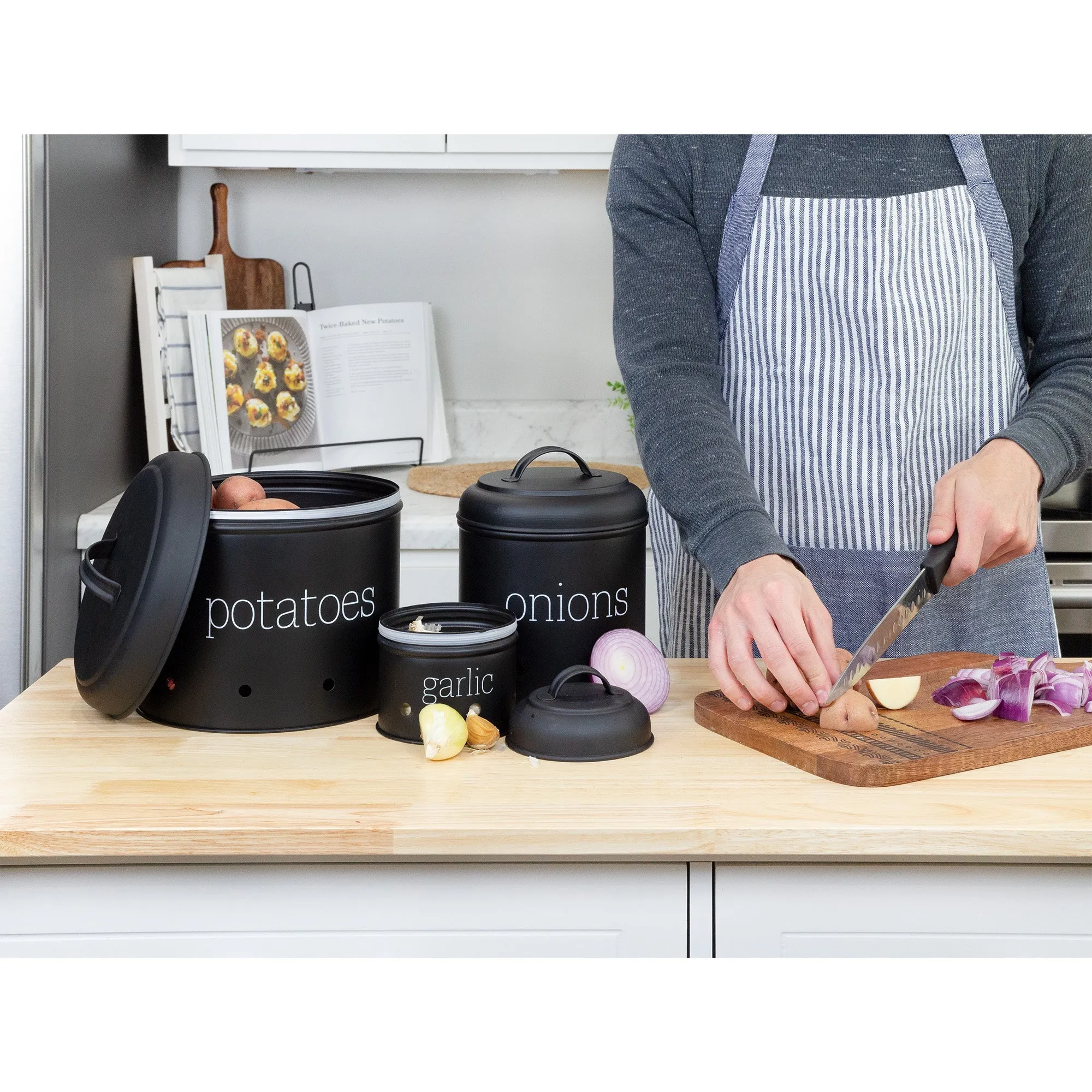 Potatoes, Onions and Garlic Canister Set (Black, Case of 4)