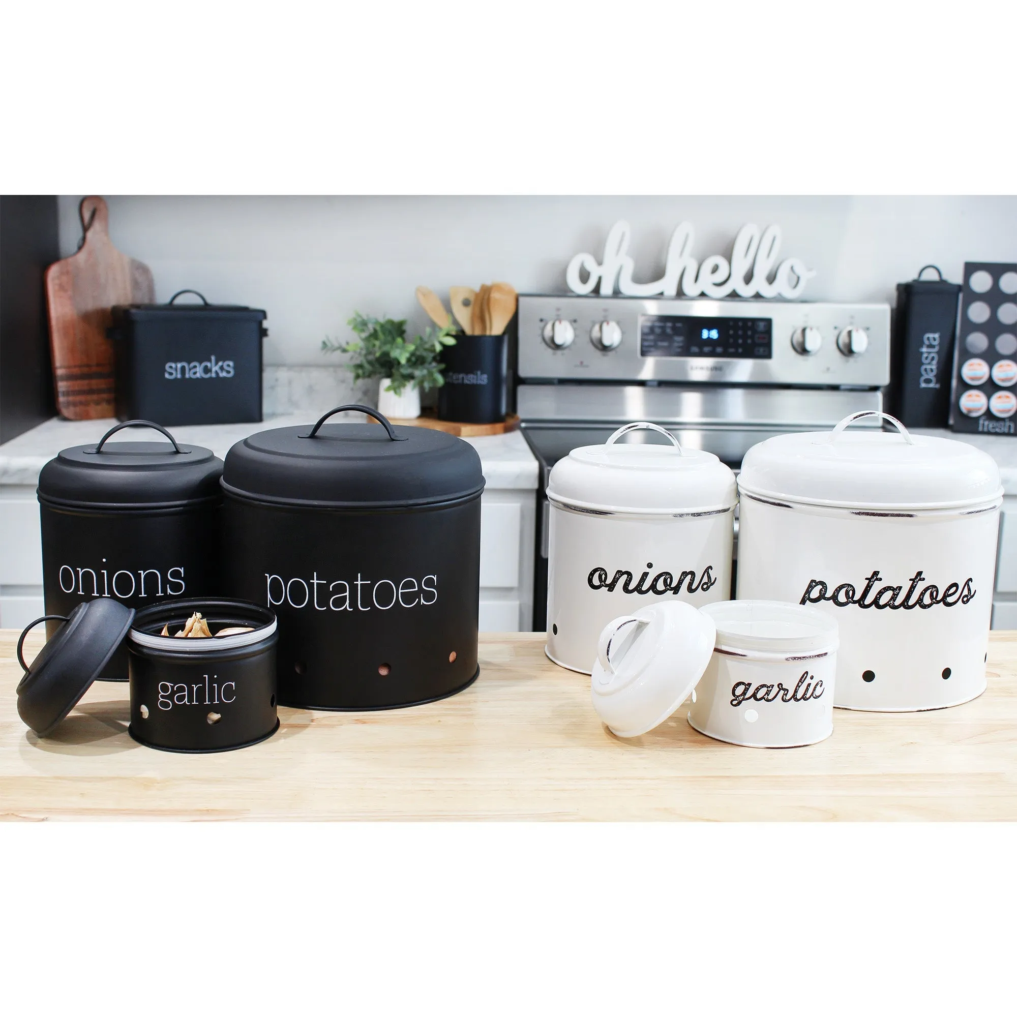 Potatoes, Onions and Garlic Canister Set (Black, Case of 4)