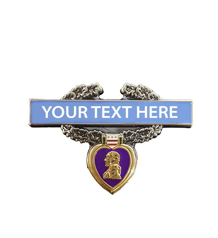 Purple Heart Pins with Custom Top Text