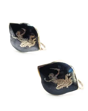 Ramasoon God of Thunder Nielloware black enamel sterling silver screw back earrings